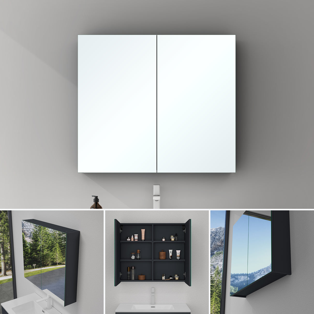 glasvilla Spiegelschrank mit Spielgeltüren Badezimmerschrank Hängeschrank Badezimmerspiegel Spiegelschrank-02