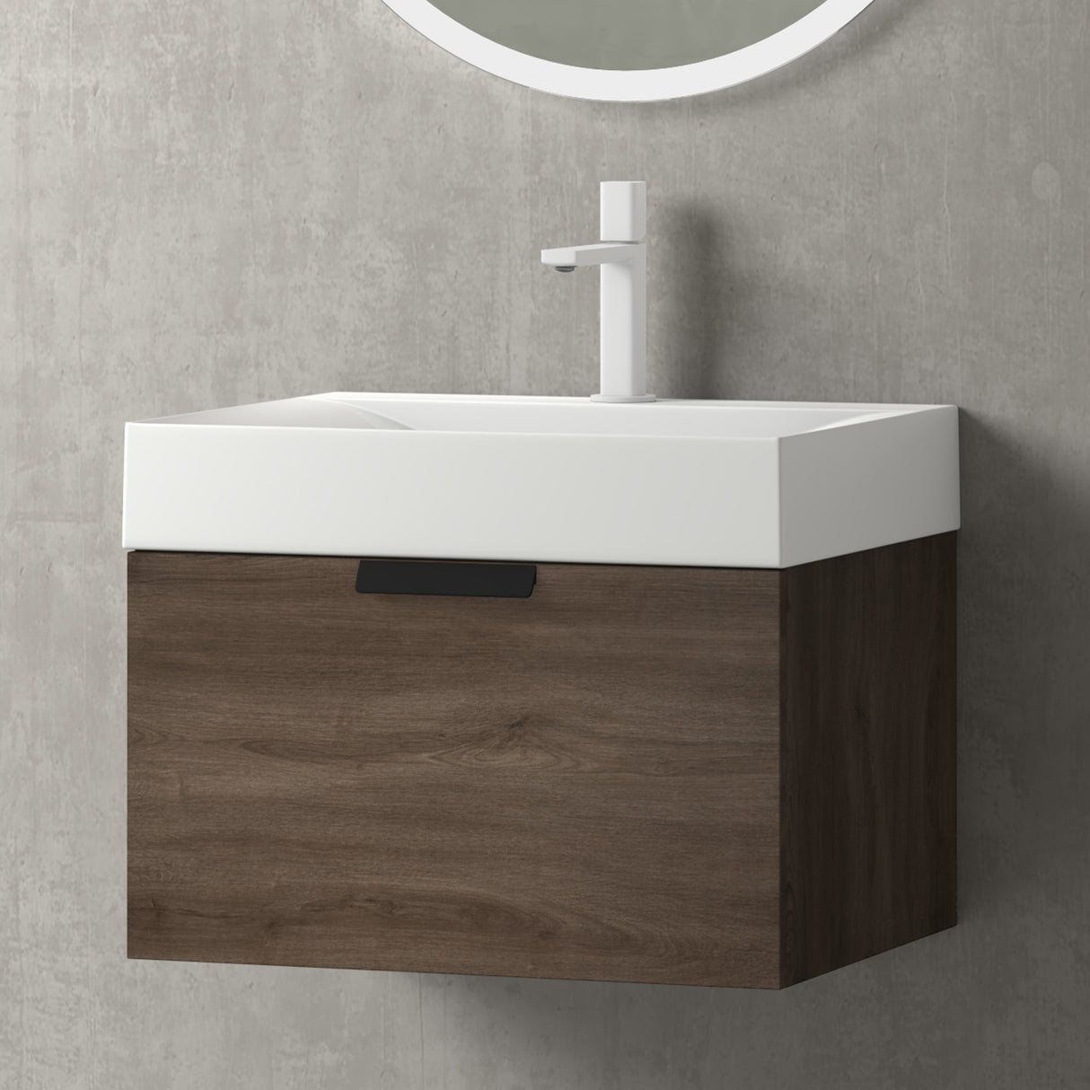 conjunto de muebles de baño glasvilla con cajón de cierre suave montaje en pared incluido lavabo Lonato