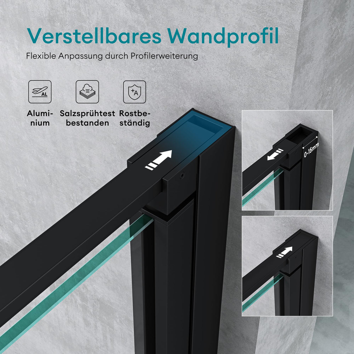 glasvilla Puerta de ducha Puerta de nicho ducha Separación de ducha Cromo y Negro Cabina de ducha Puerta oscilante 180° Doble puerta 8mm ESG Recubrimiento Nano Cristal transparente con mecanismo de elevación y descenso Teramo66