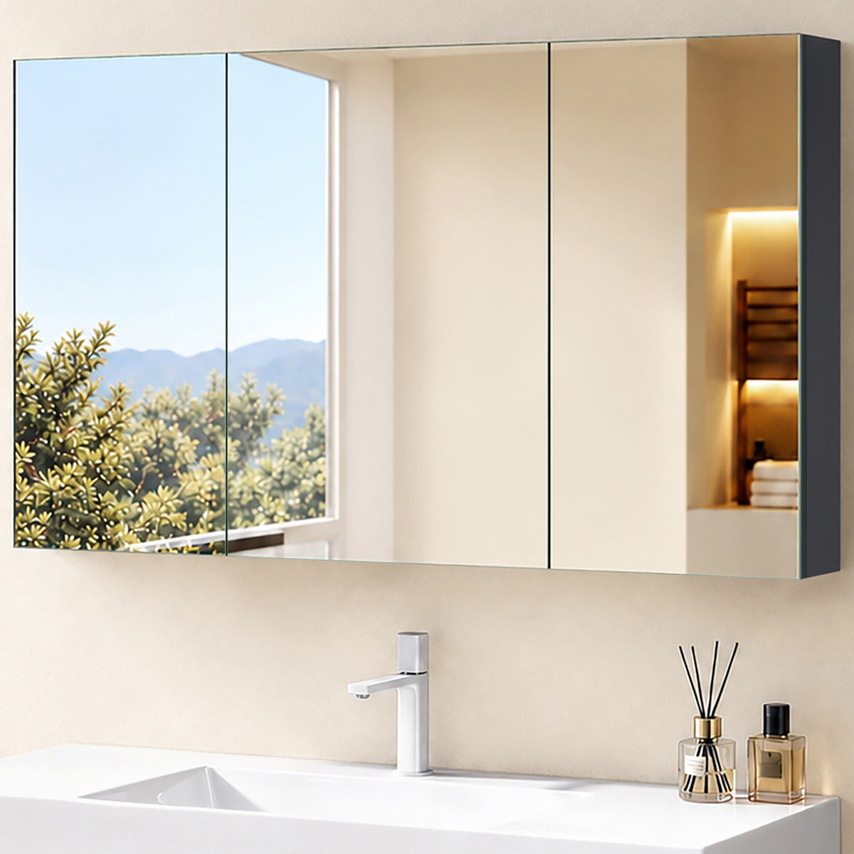 glasvilla Armoire de Toilette avec Portes Miroir | Armoire de Salle de Bain Murale | Miroir de Salle de Bain Armoire Miroir Spiegelschrank-02