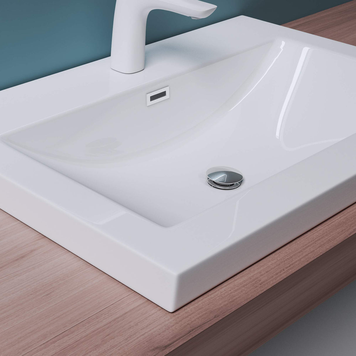 glasvilla Waschbecken Einbauwaschbecken Waschschale Waschtisch Mineralguss Rechteckig 1 Armaturenloch Überlauf-Funktion Col01