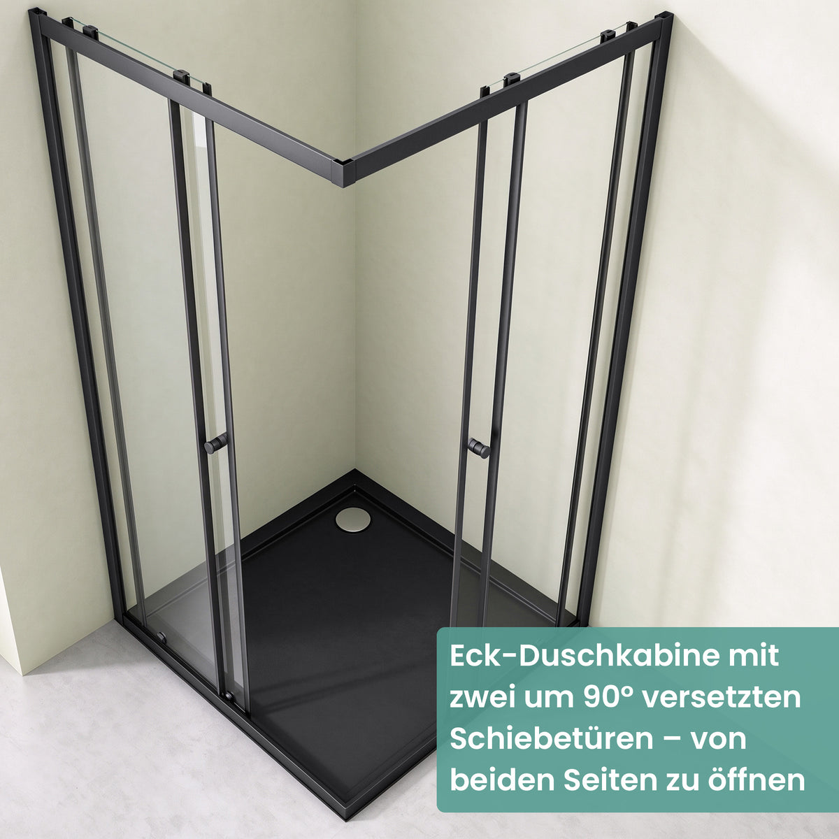 glasvilla Duschkabine con puerta corredera doble puerta de ducha entrada de esquina vidrio real efecto loto 6mm vidrio de seguridad ESG Ravenna16K negro