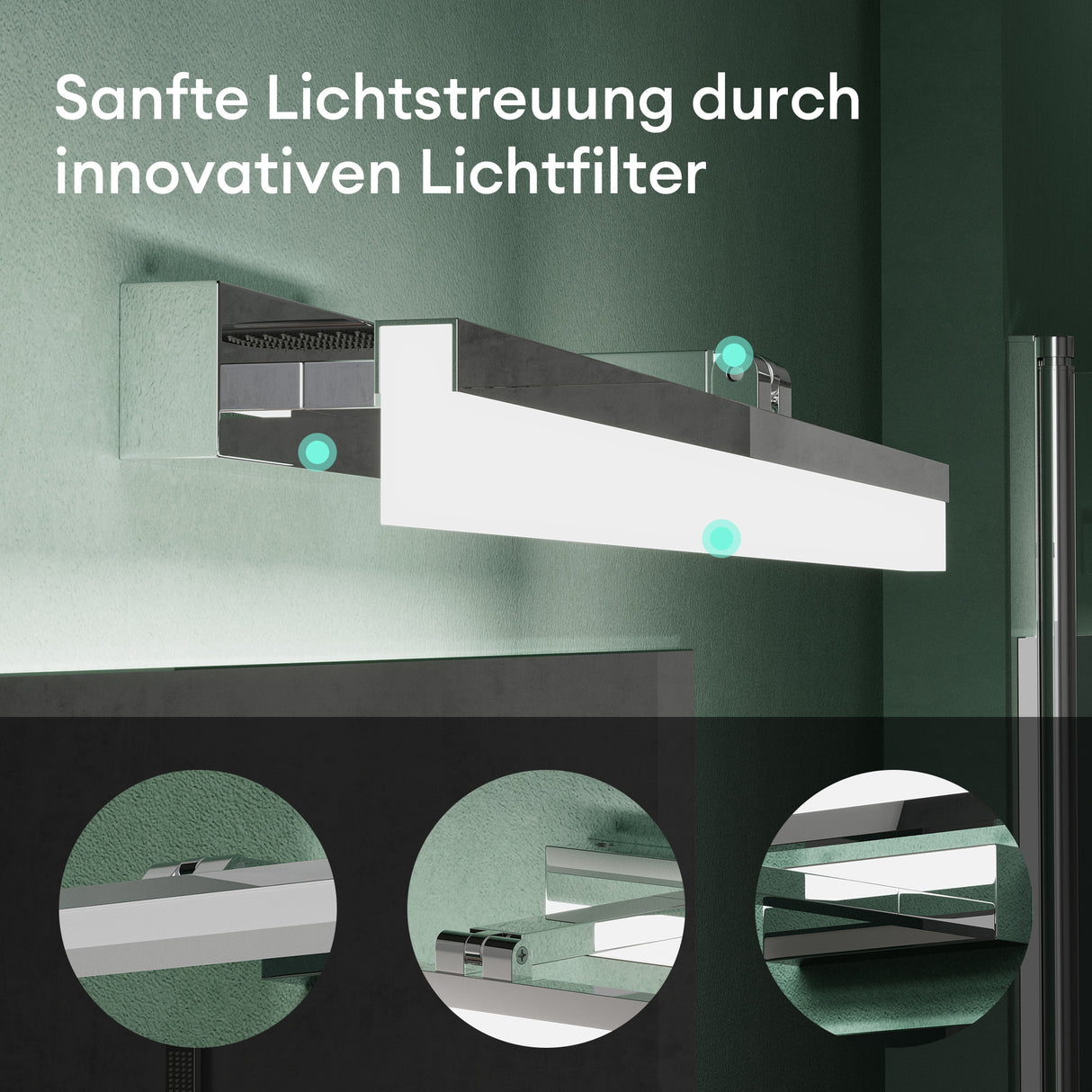 Lampe de salle de bain LED pour miroir Glasvilla 40 cm | Lampe miroir, lampe de salle de bain 6000K | Luxaris 9W rotatif à 180°