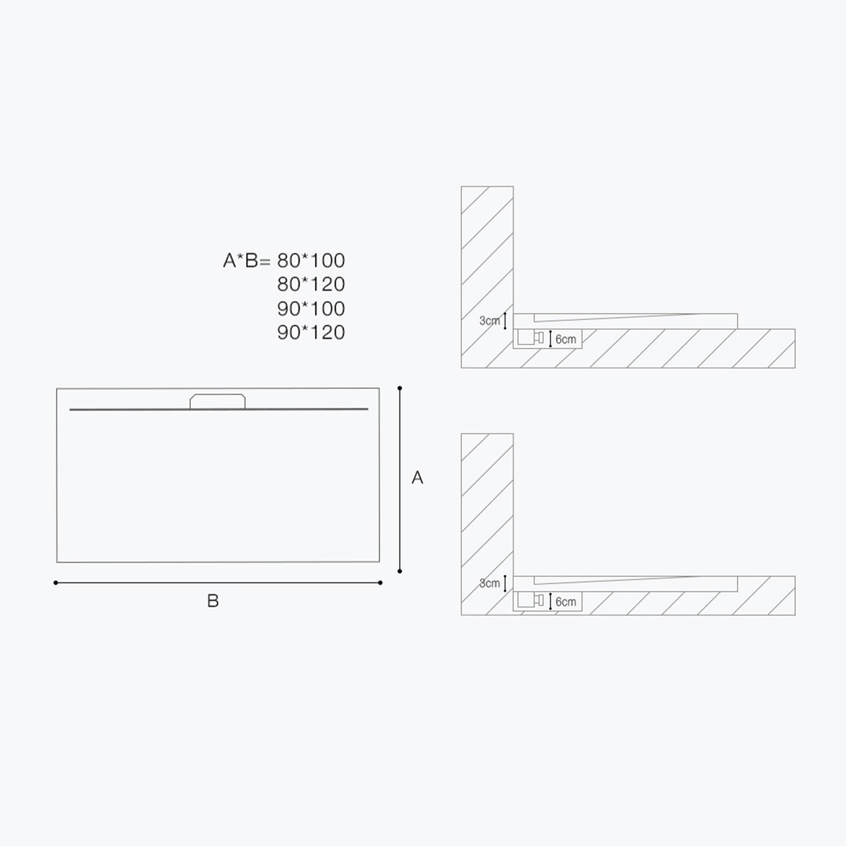 glasvilla Duschwanne Duschtasse para cabina de ducha plana rectangular gris hormigón de alta calidad en mineral fundido Lyra