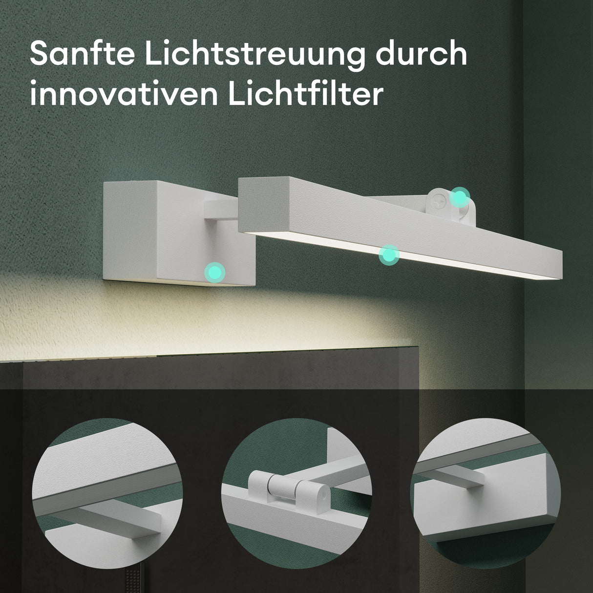 Lampe de salle de bain LED pour miroir Glasvilla | Lampe miroir, lampe de salle de bain 4000K | 9 W rotatif à 180° d'une beauté radieuse