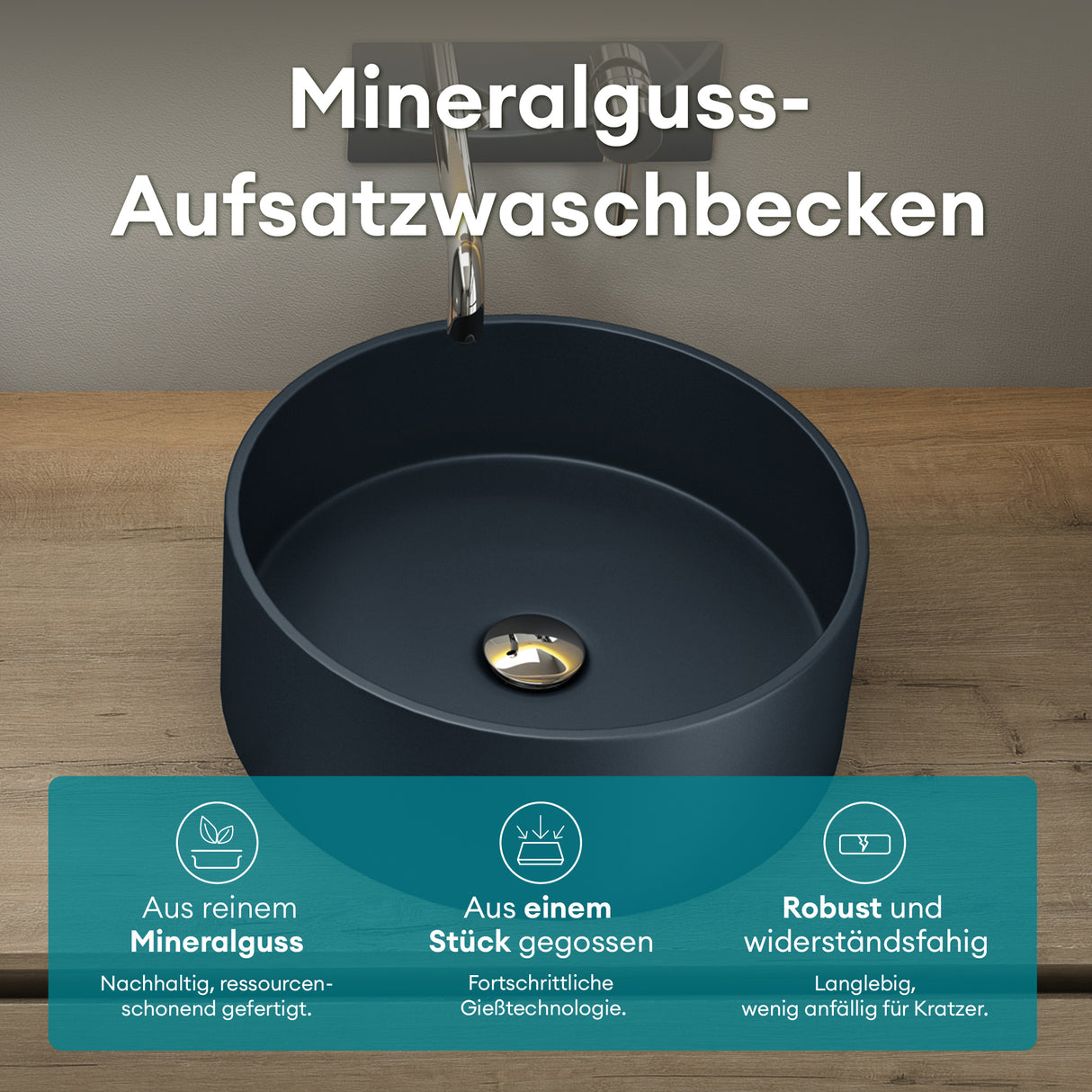 Glasvilla Lavabo Cuadrado para Encimera 40x40x15 cm, Mineralguss, Modelo Col804