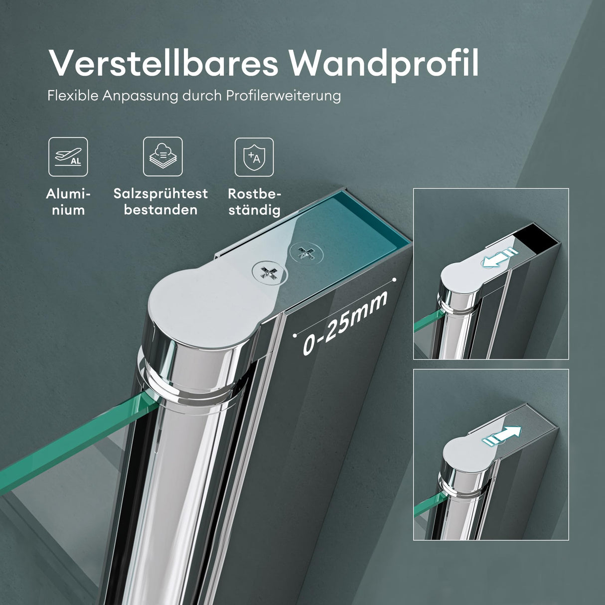 glasvilla Duschtür Nischentür dusche Duschabtrennung Duschkabine Schwingtür 180° Doppeltür 6mm ESG Nano-Beschichtung Klarglas/Satiniert Streifen/Vollsatiniert mit Hebe- und Senkmechanismus Teramo24K+MS+VS