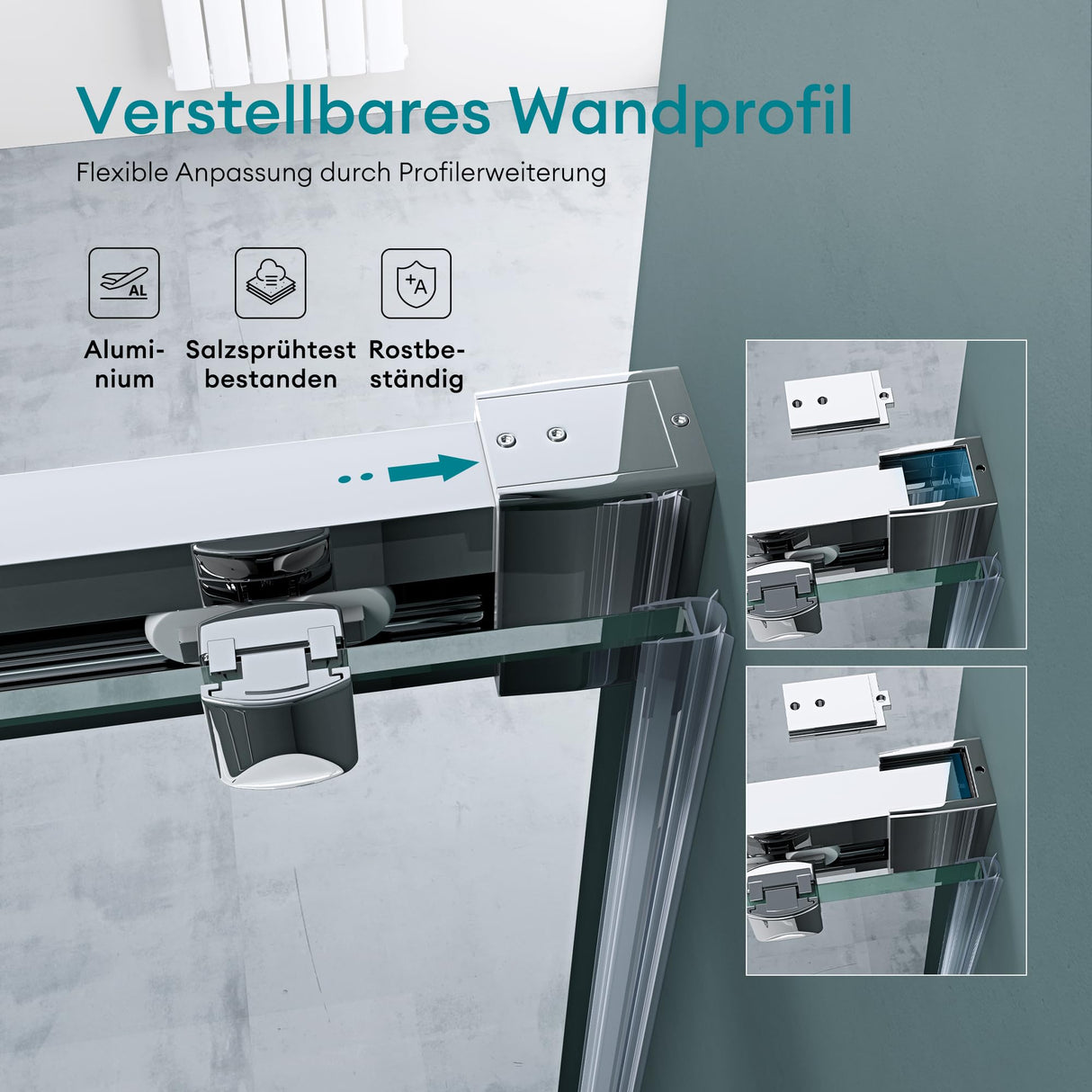 glasvilla Puerta de ducha Puerta de nicho ducha Separación de ducha Cromo y Negro Cabina de ducha Puerta corredera de nicho 6mm vidrio de seguridad ESG incl. Soft-Close Teramo12K