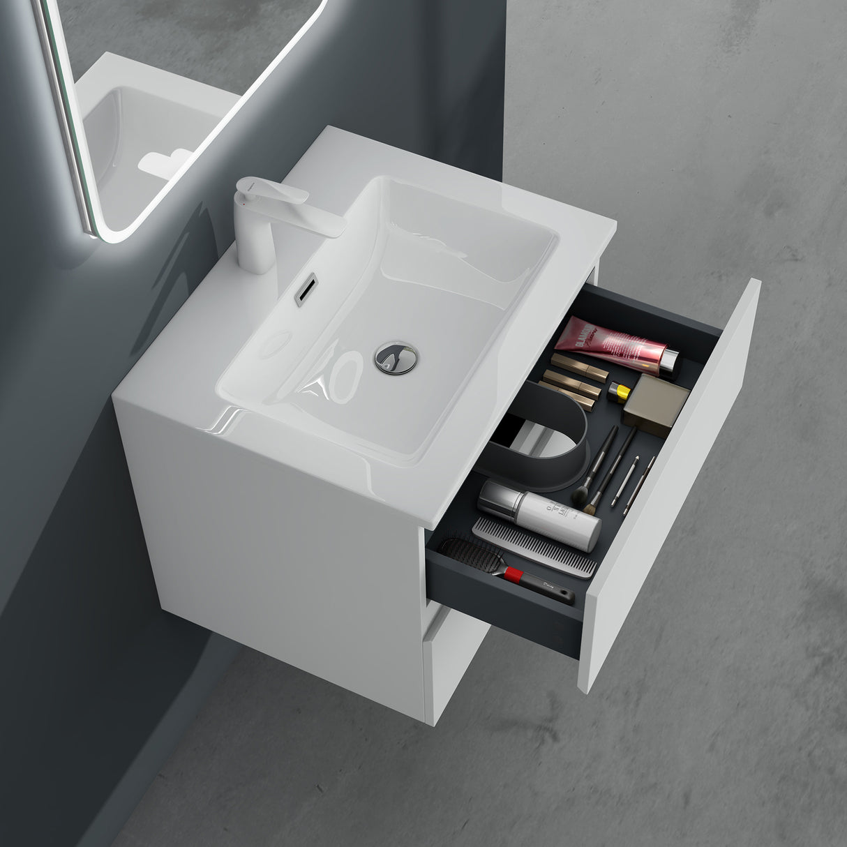 conjunto de muebles de baño glasvilla lavabo con mueble inferior lavabo de mineral lavabo mueble inferior 2 cajones cierre suave Aqualis