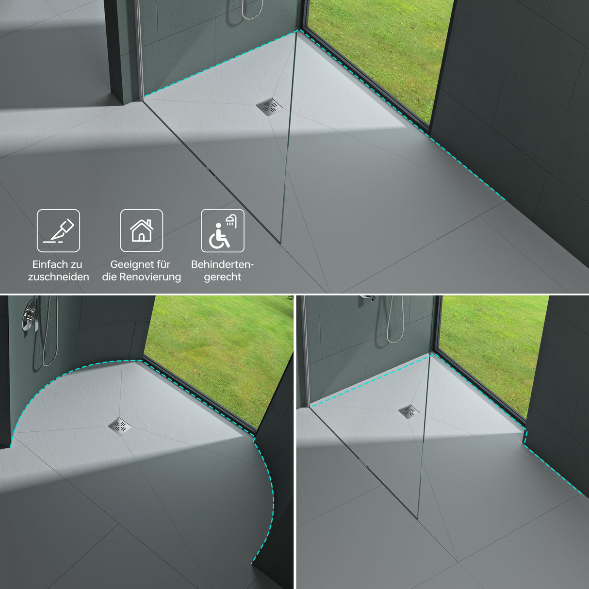 elemento de ducha glasvilla, tablero de ducha befliesbar, elementos de ducha con canal, plato de ducha a ras de suelo, placa de pendiente XPS