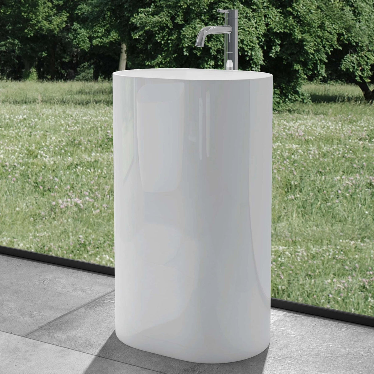 glasvilla Design Standwaschbecken freistehend Col45 weiß, aus Mineralguss, Waschtisch, BTH: 52x38x85cm