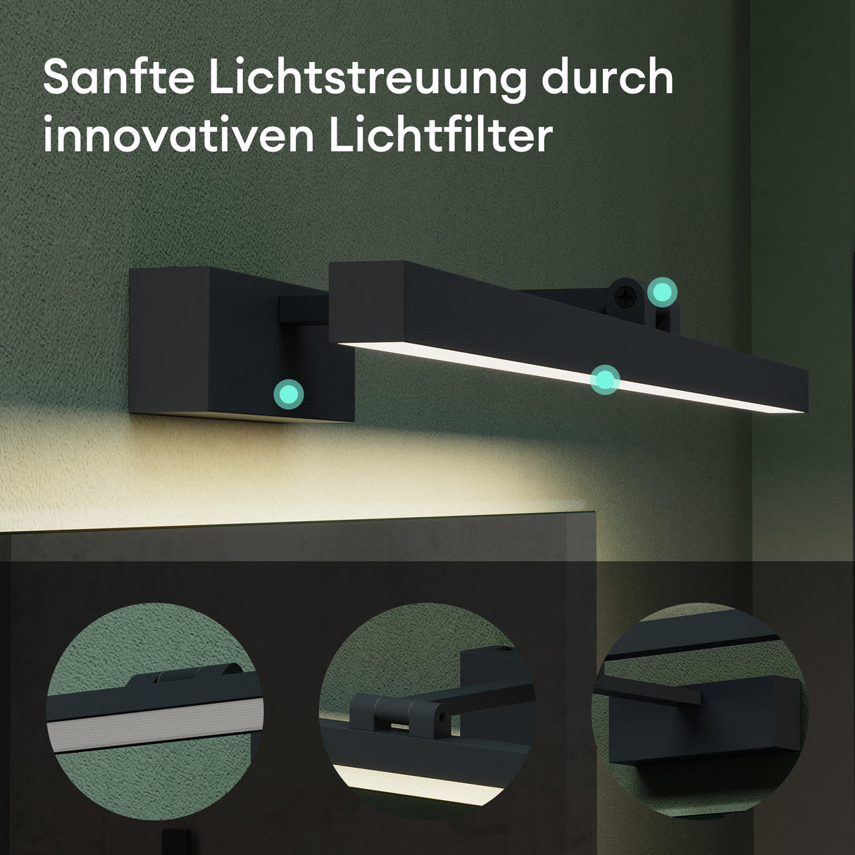 Lampe de salle de bain LED pour miroir Glasvilla | Lampe miroir, lampe de salle de bain 4000K | 9 W rotatif à 180° d'une beauté radieuse