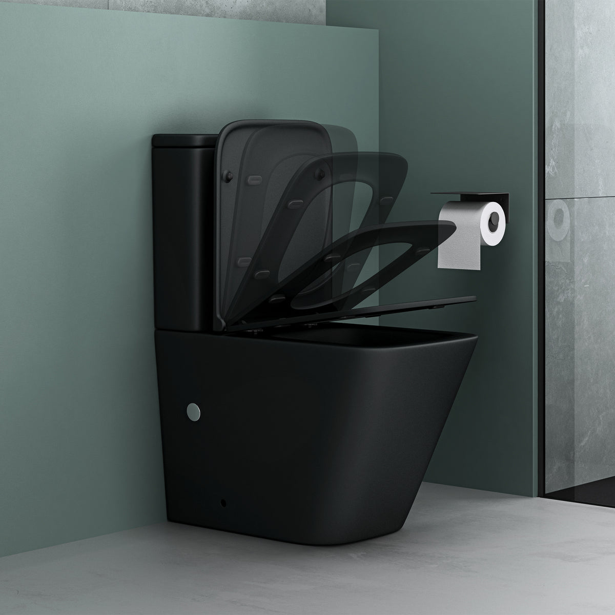 glasvilla Stand WC mit Spülkasten spülrandloses-WC bodenstehende-Toilette aus Keramik, weiß/matt schwarz 36x63x82cm, mit Absenkautomatik inkl. Spülkasten, Stand112T