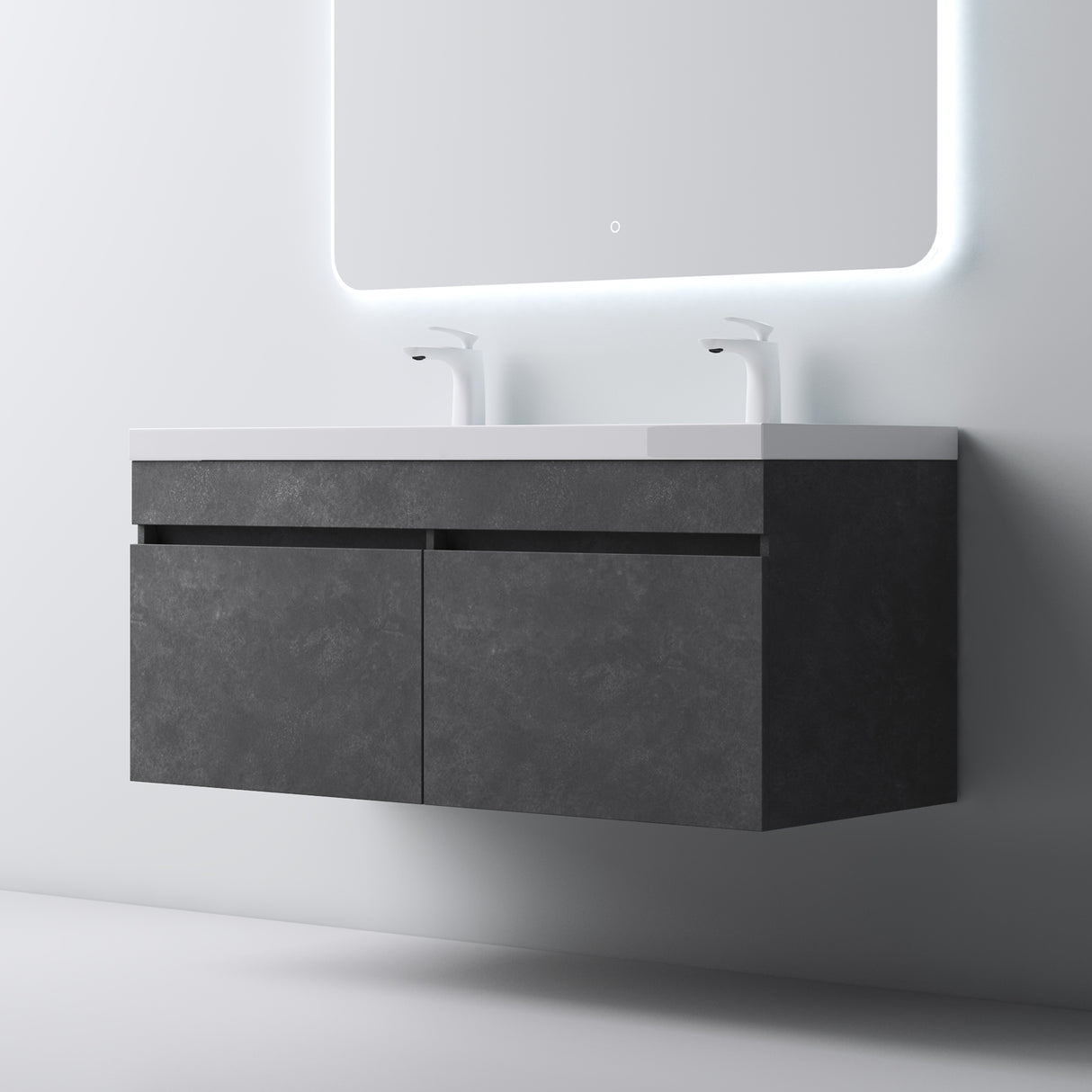 set de muebles de baño glasvilla con lavabo de mineral y mueble de baño Botanica