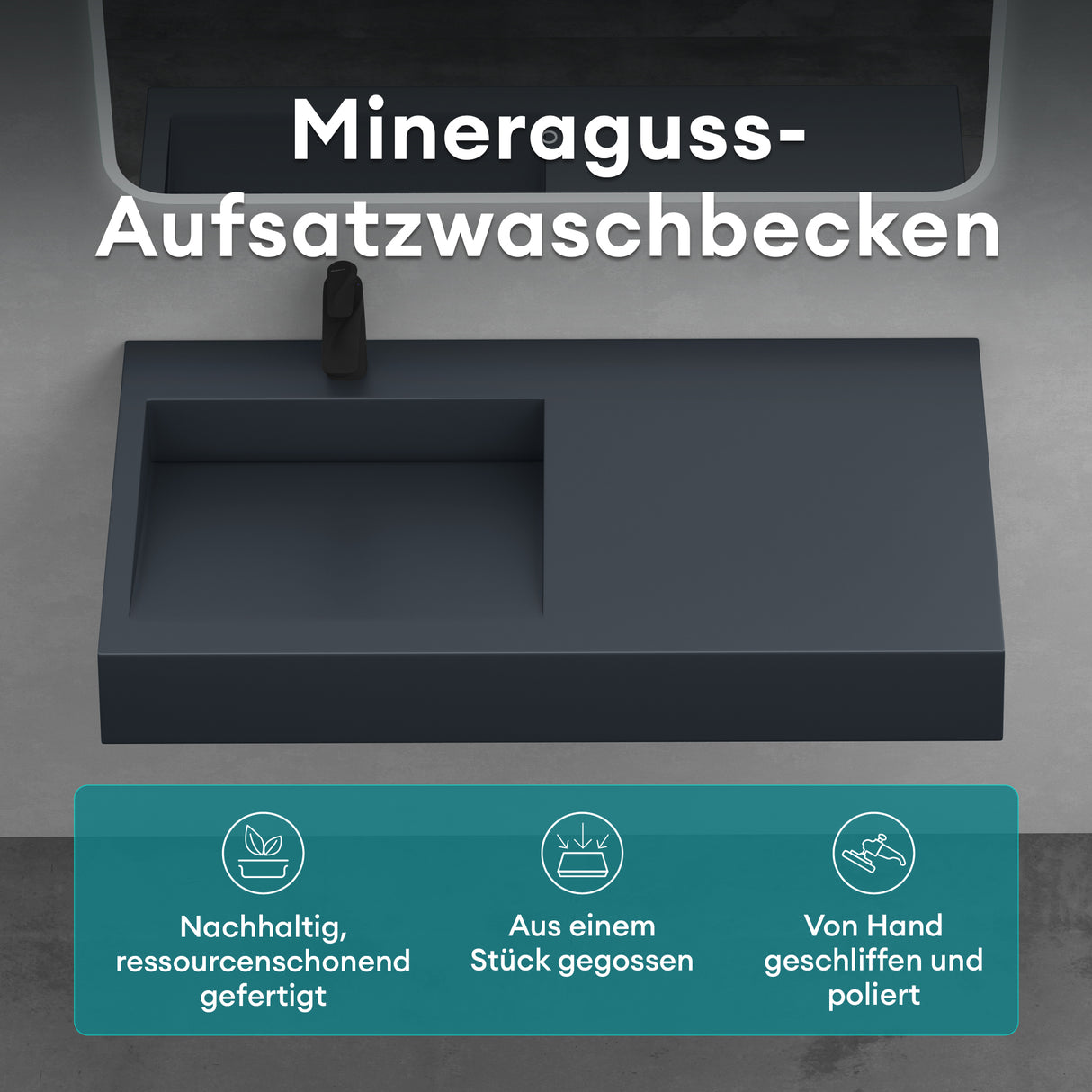 Lavabo Glasvilla, lavabo suspendu, lavabo à poser, en résine minérale moulée, forme rectangulaire, Col11