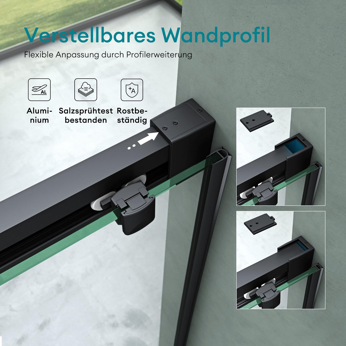 glasvilla Puerta de ducha Puerta de nicho ducha Separación de ducha Cromo y Negro Cabina de ducha Puerta corredera de nicho 6mm vidrio de seguridad ESG incl. Soft-Close Teramo12K