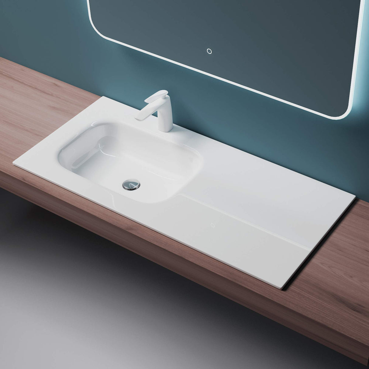 glasvilla Waschbecken Einbauwaschbecken Mineralguss Waschtisch Waschplatz große Ablagefläche rechteckig Col04