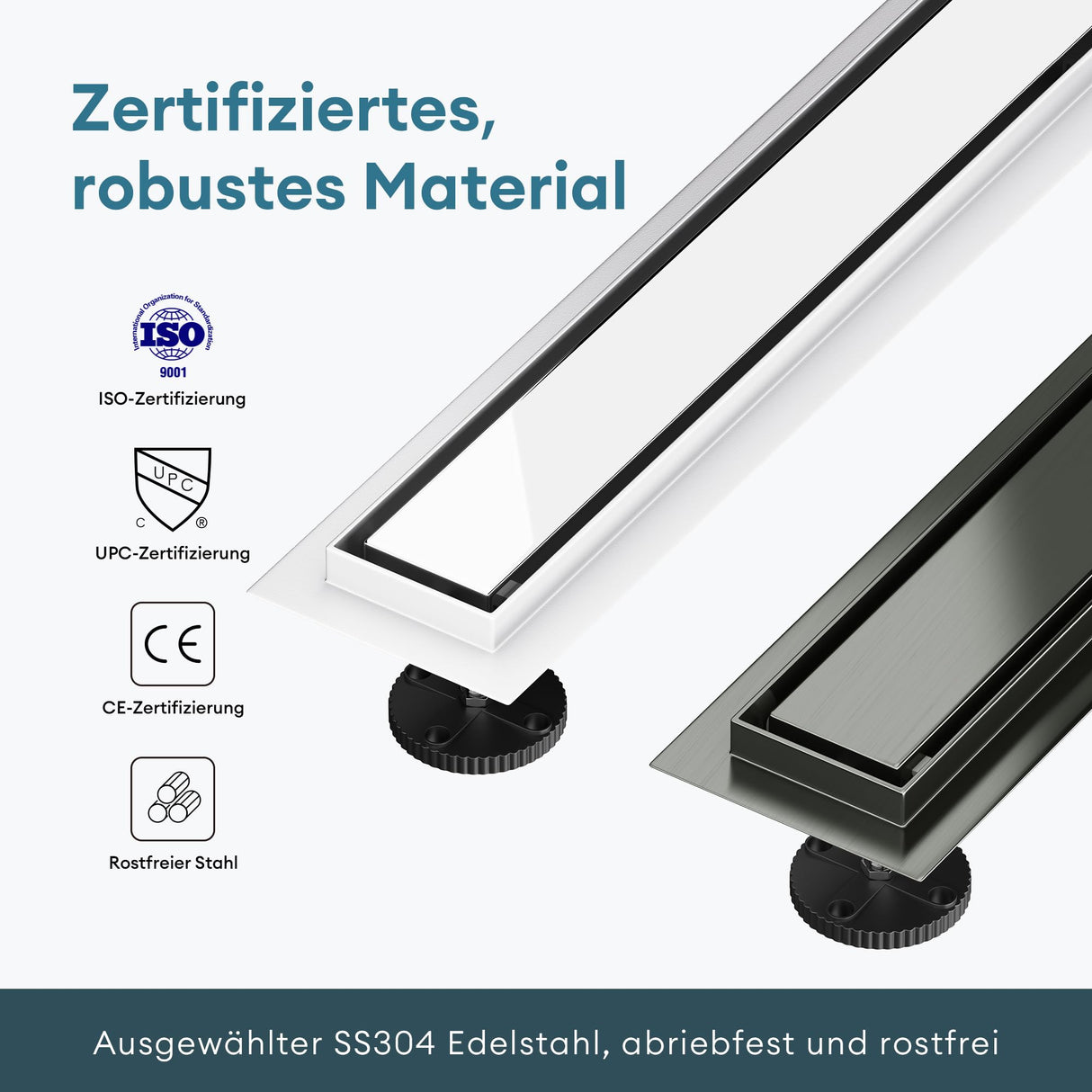 glasvilla Duschrinne desagüe de suelo de acero inoxidable | conjunto completo de canal de desagüe para baño | desagüe apto para azulejos 35L/min | filtro de pelo KE110