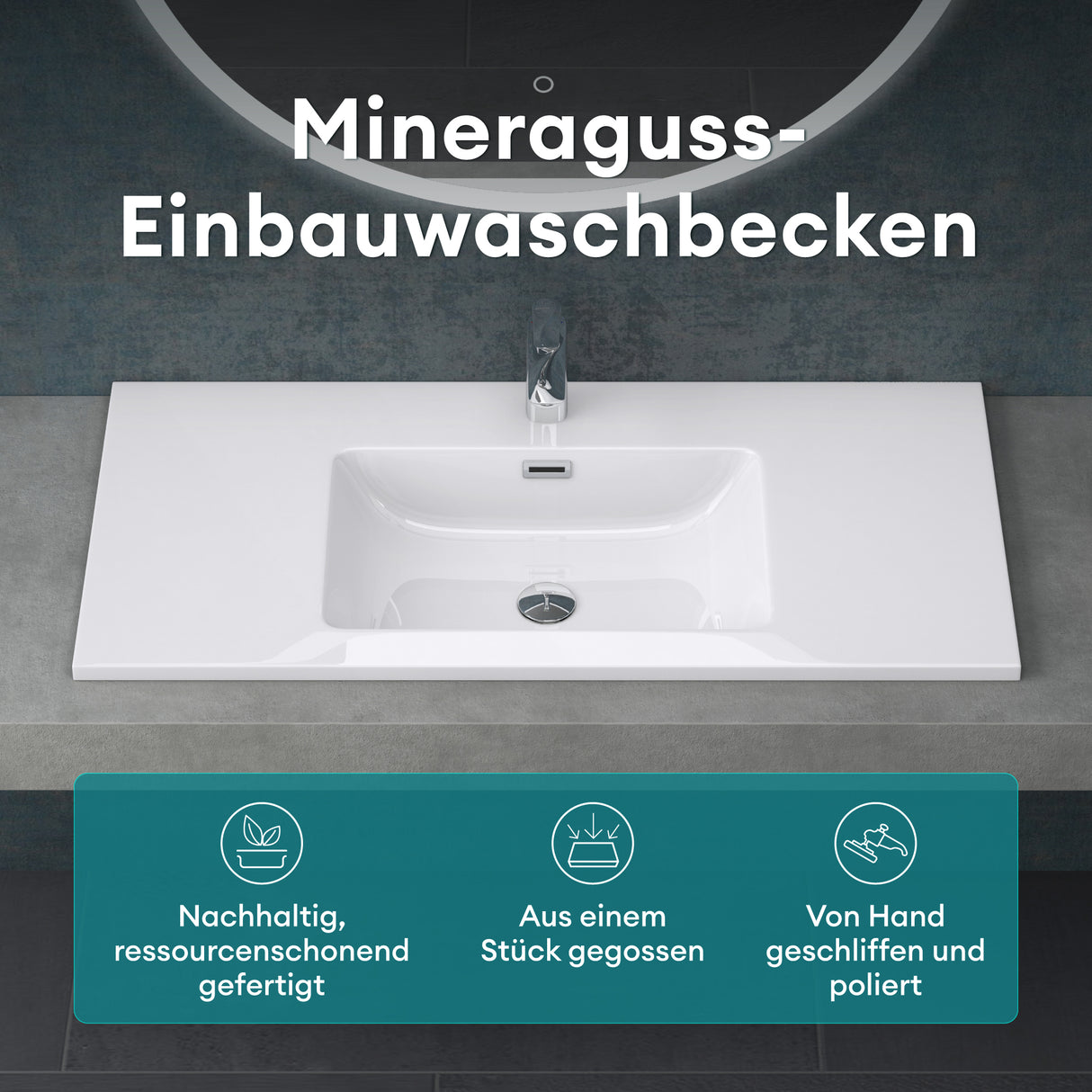 glasvilla Waschbecken Einbauwaschbecken Waschtisch Einbauwaschtisch aus Mineralguss Col02