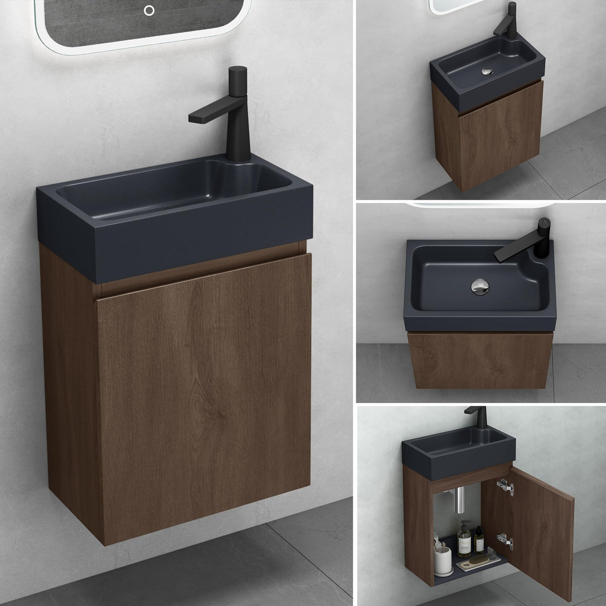 conjunto de muebles de baño glasvilla compuesto por lavabo en antracita mate y mueble bajo lavabo BTH: 46x26x63cm Pisa02