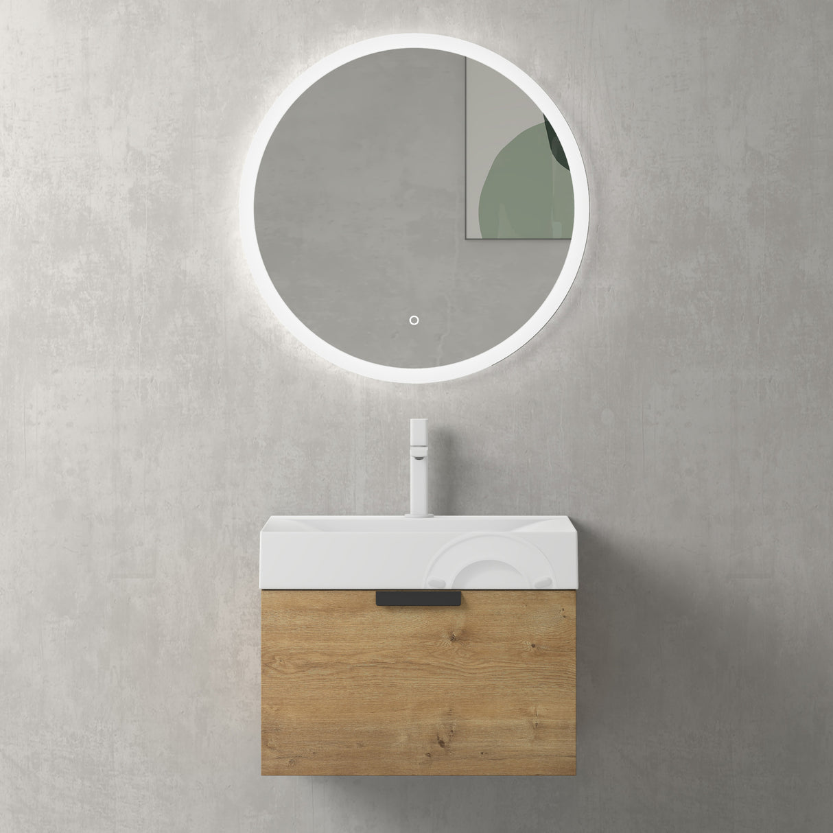 conjunto de muebles de baño glasvilla con cajón de cierre suave montaje en pared incluido lavabo Lonato