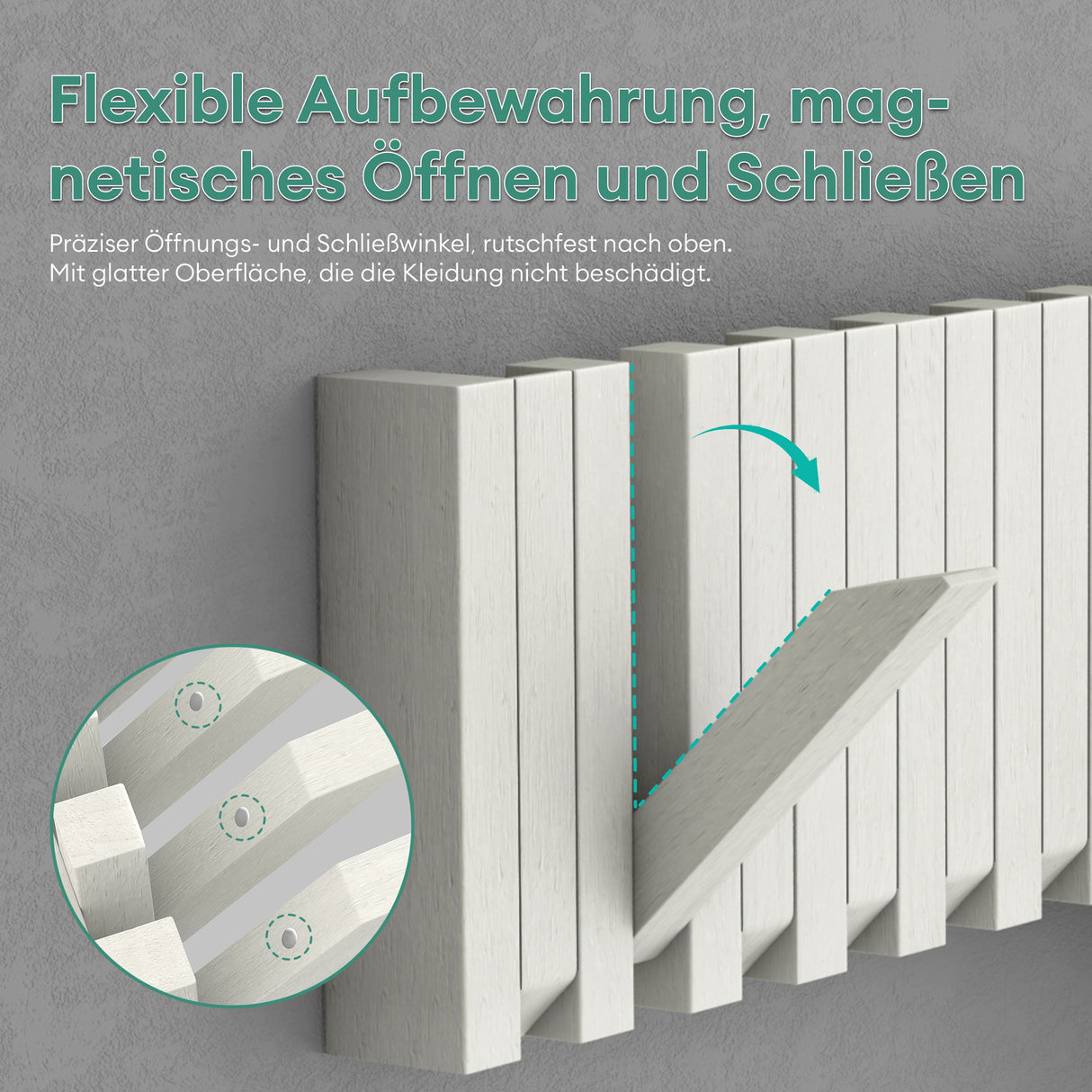 Glasvilla Design – Perchero de pared de madera con 7 ganchos magnéticos abatibles Twigro-01