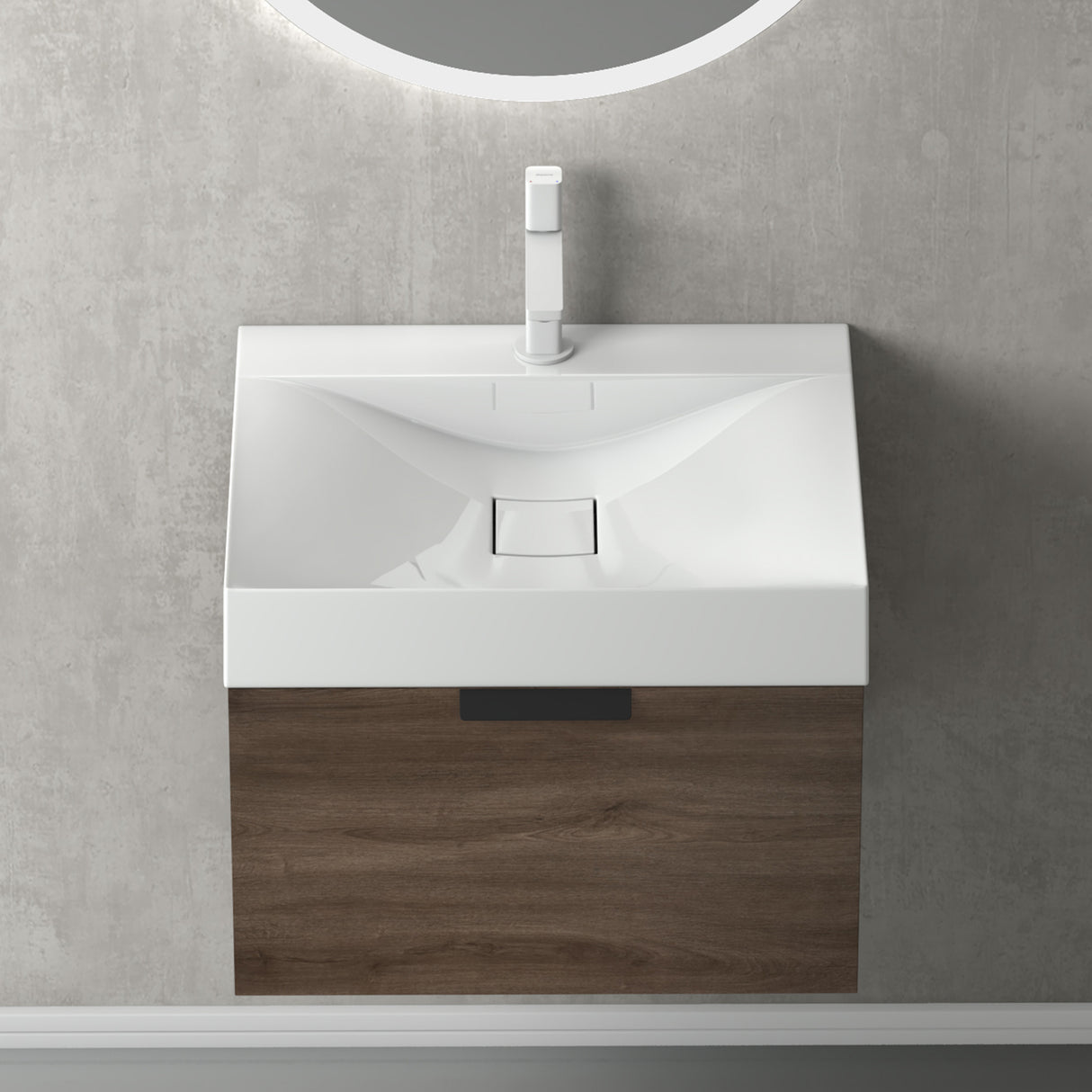 conjunto de muebles de baño glasvilla con cajón de cierre suave montaje en pared incluido lavabo Lonato