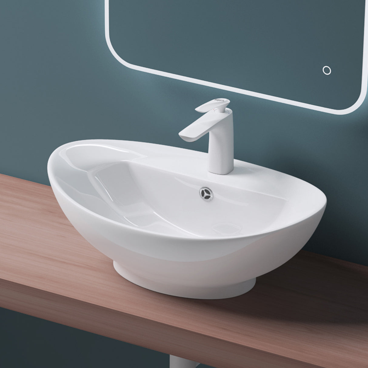 glasvilla Waschbecken Aufsatzwaschbecken,weiß Brüssel302 aus Keramik,mit Nano-Beschichtung