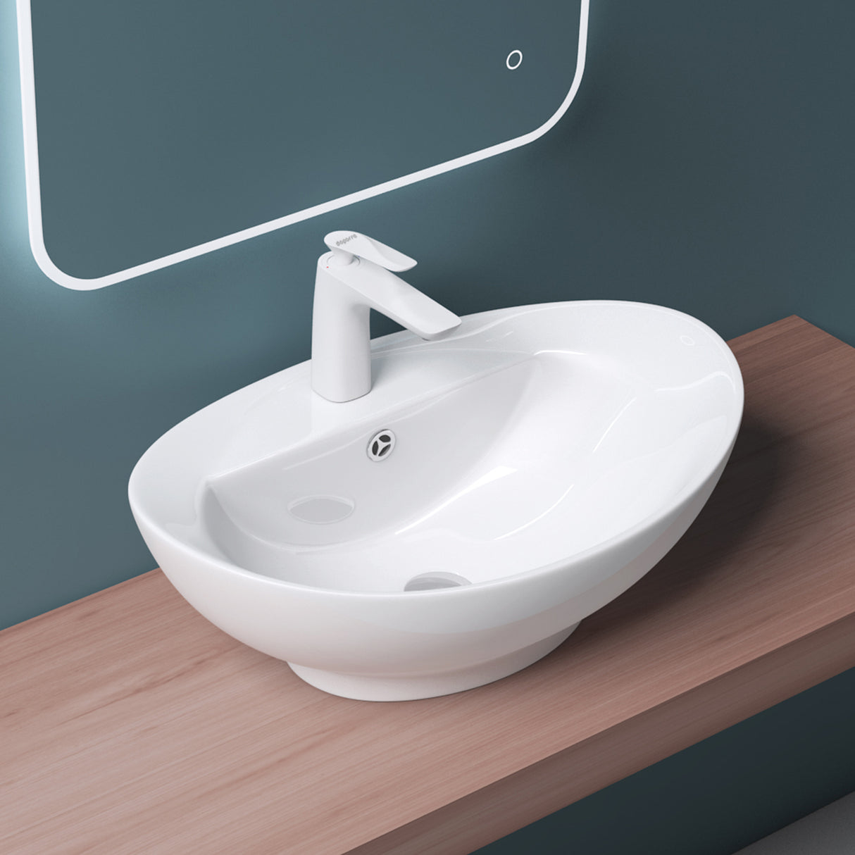 glasvilla Waschbecken Aufsatzwaschbecken,weiß Brüssel302 aus Keramik,mit Nano-Beschichtung