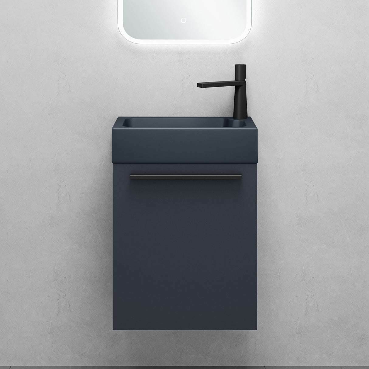 conjunto de muebles de baño glasvilla mueble bajo lavabo incluido lavabo antracita mate y espejo de baño LED BxTxH 46x26x63 cm Pisa