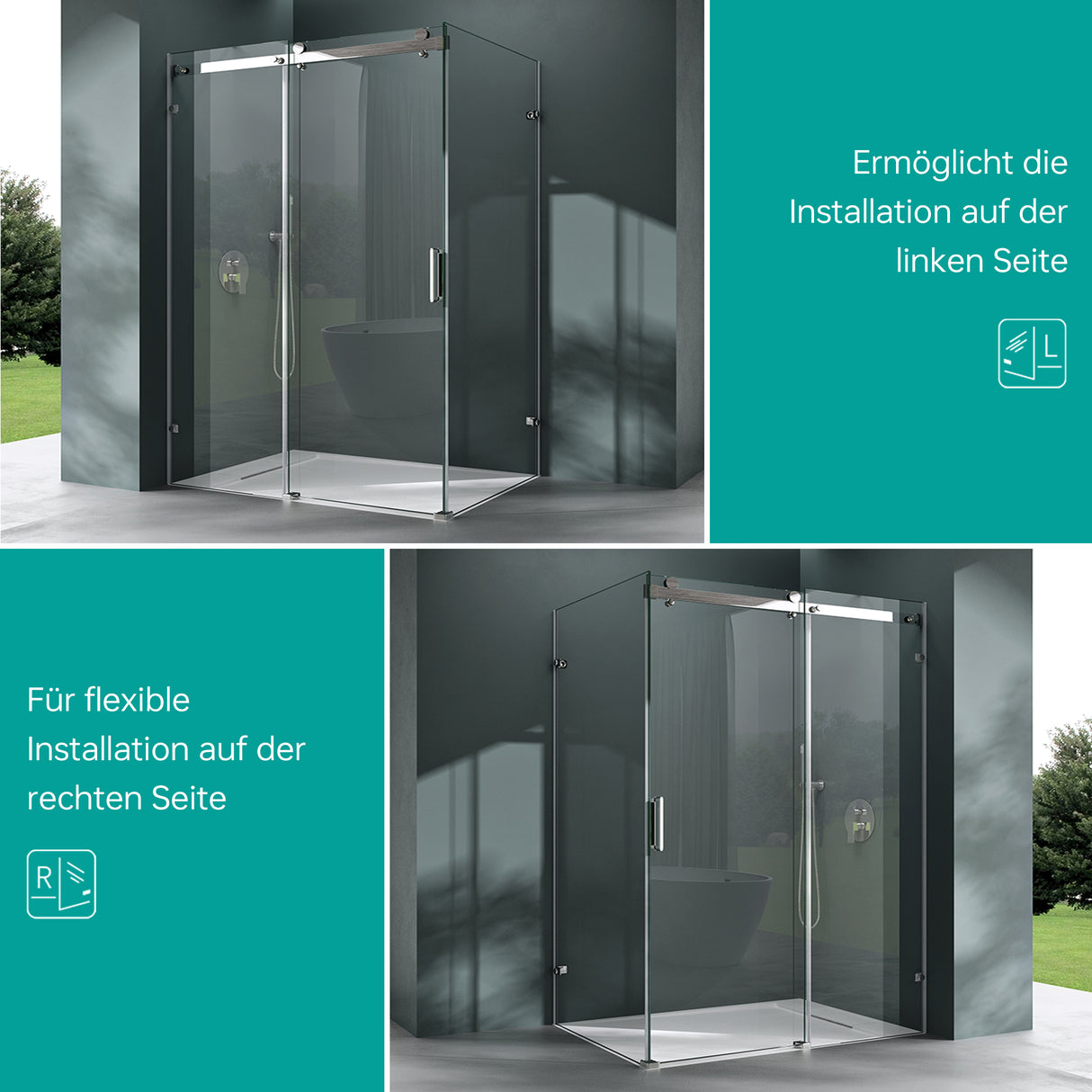 cabina de ducha glasvilla puerta corredera ducha de esquina 8mm ESG con recubrimiento NANO soporte de 4 puntos ducha Rav17-2K