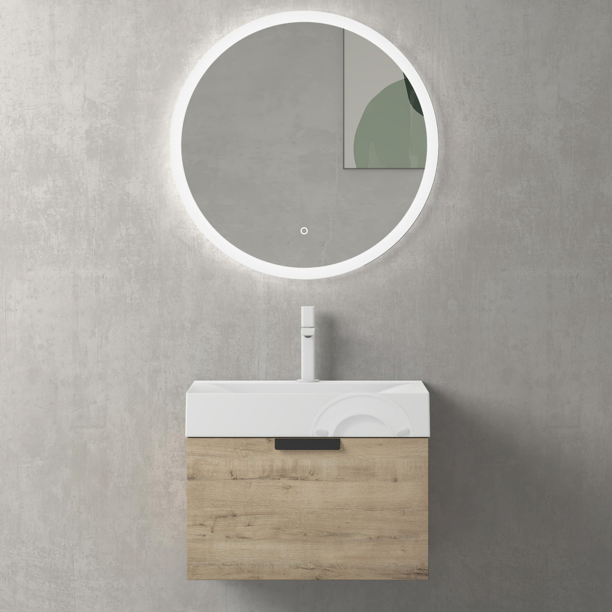 conjunto de muebles de baño glasvilla con cajón de cierre suave montaje en pared incluido lavabo Lonato