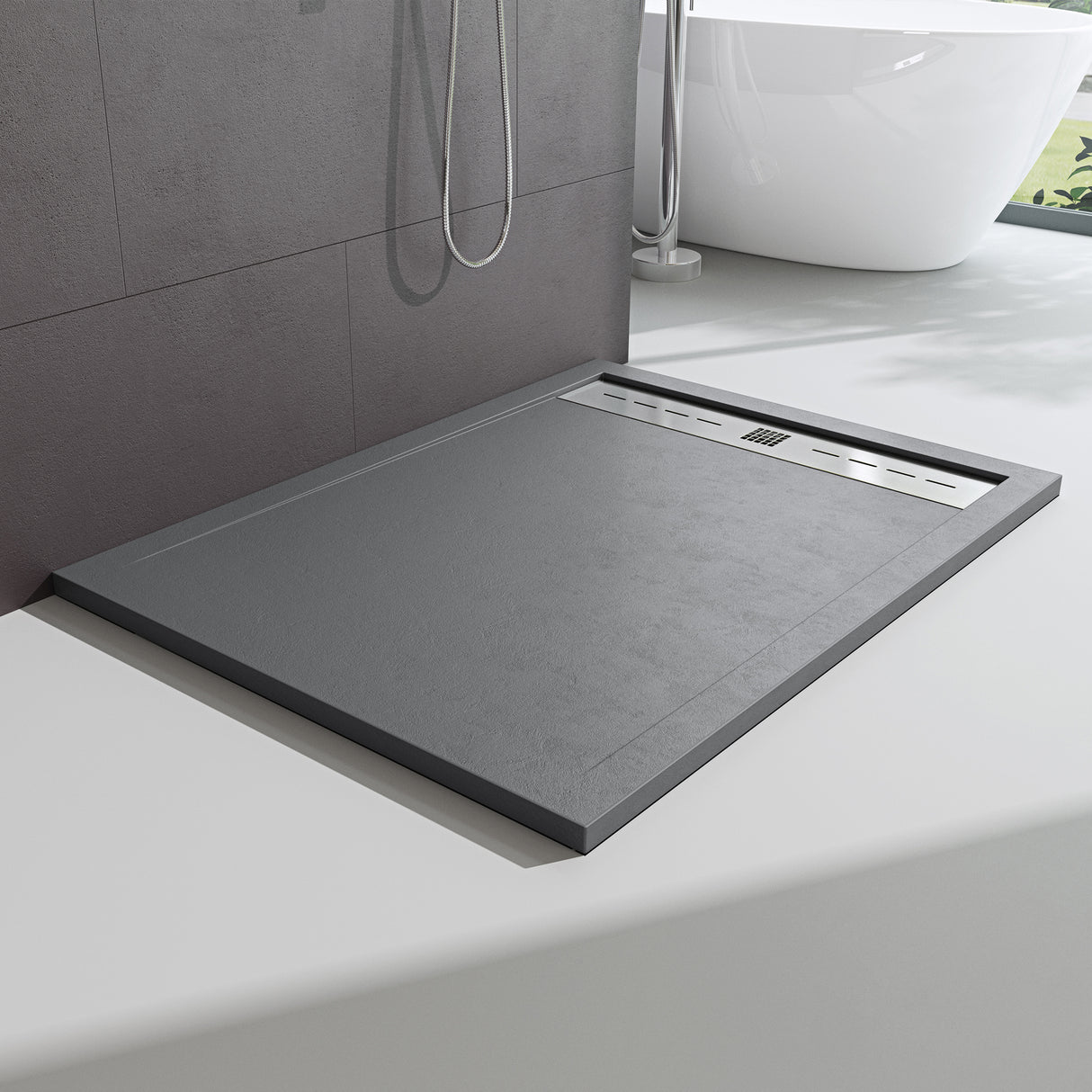 glasvilla Duschwanne Duschtasse para cabina de ducha plana rectangular gris cemento de alta calidad en mineral fundido Corvus