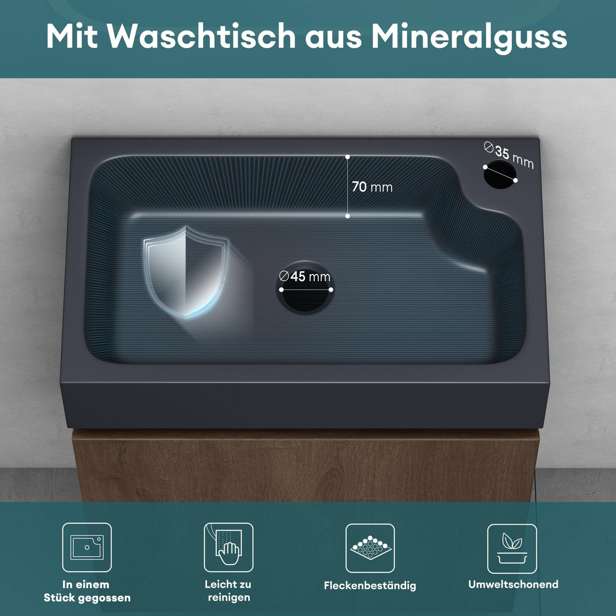 conjunto de muebles de baño glasvilla compuesto por lavabo en antracita mate y mueble bajo lavabo BTH: 46x26x63cm Pisa02