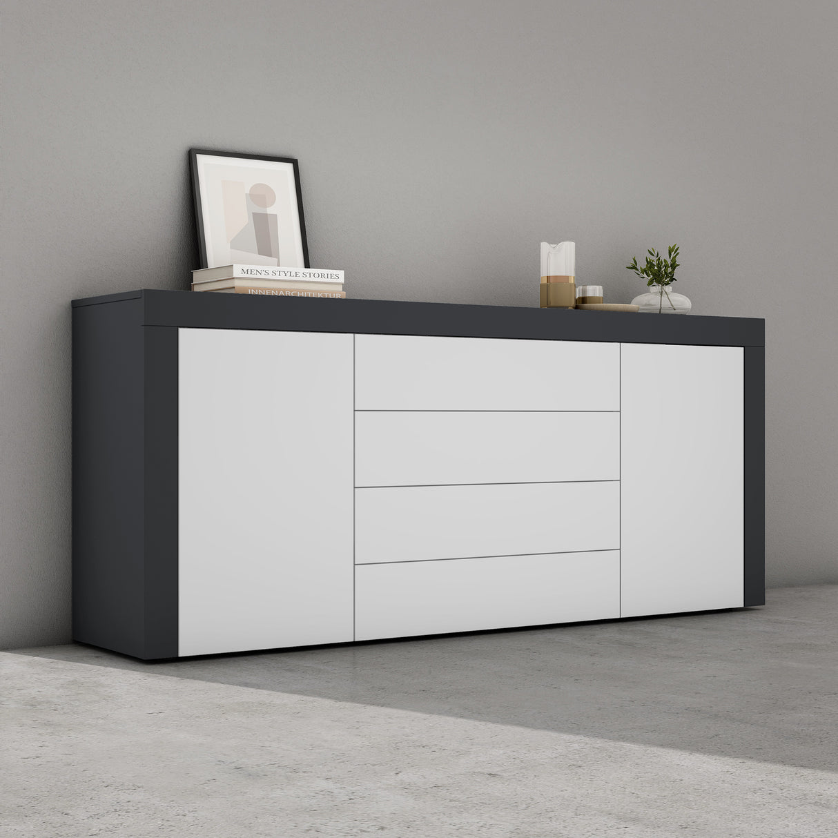 glasvilla Sideboard Aufbewahrungsschrank BTH: 167x36x70 cm mit 2 Schränken und 4 Schubladen Kommode Mehrzweckschrank Möbel Schrank03