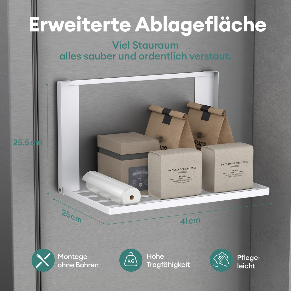 glasvolla Handtuchhalter Badetuchhalter Magnetische Regale für Waschmaschine Klappregal Wandregal ohne Bohren 41x25cm Multifunktionaler Regal für Kühlschrankseit, Bad, Küche Folda-01