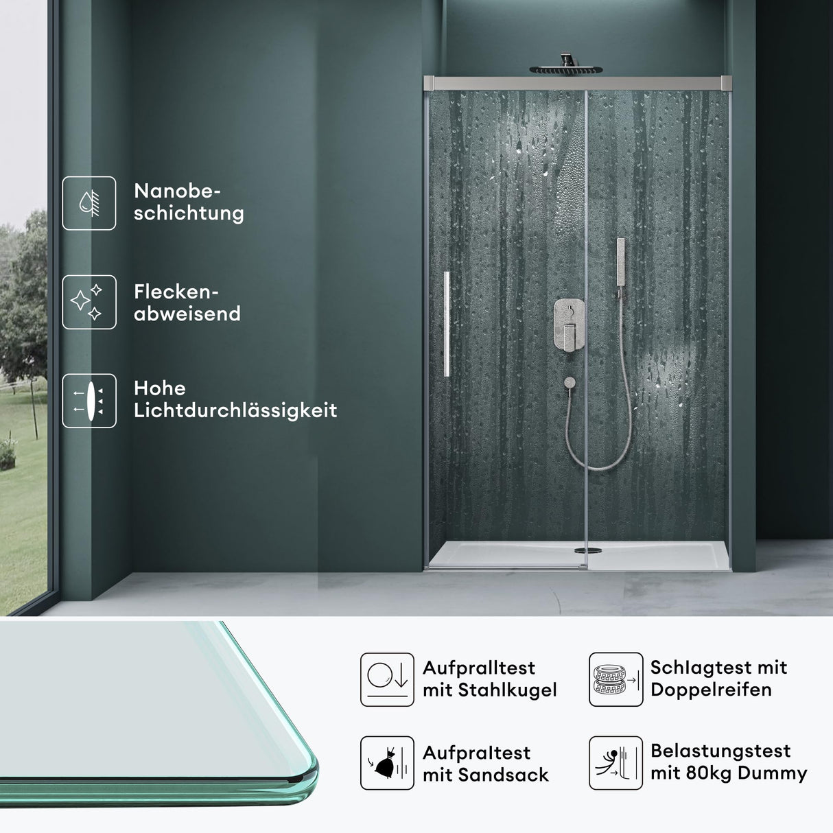 glasvilla Puerta de ducha Puerta de nicho ducha Separación de ducha Cromo y Negro Cabina de ducha Puerta corredera de nicho 6mm vidrio de seguridad ESG incl. Soft-Close Teramo12K