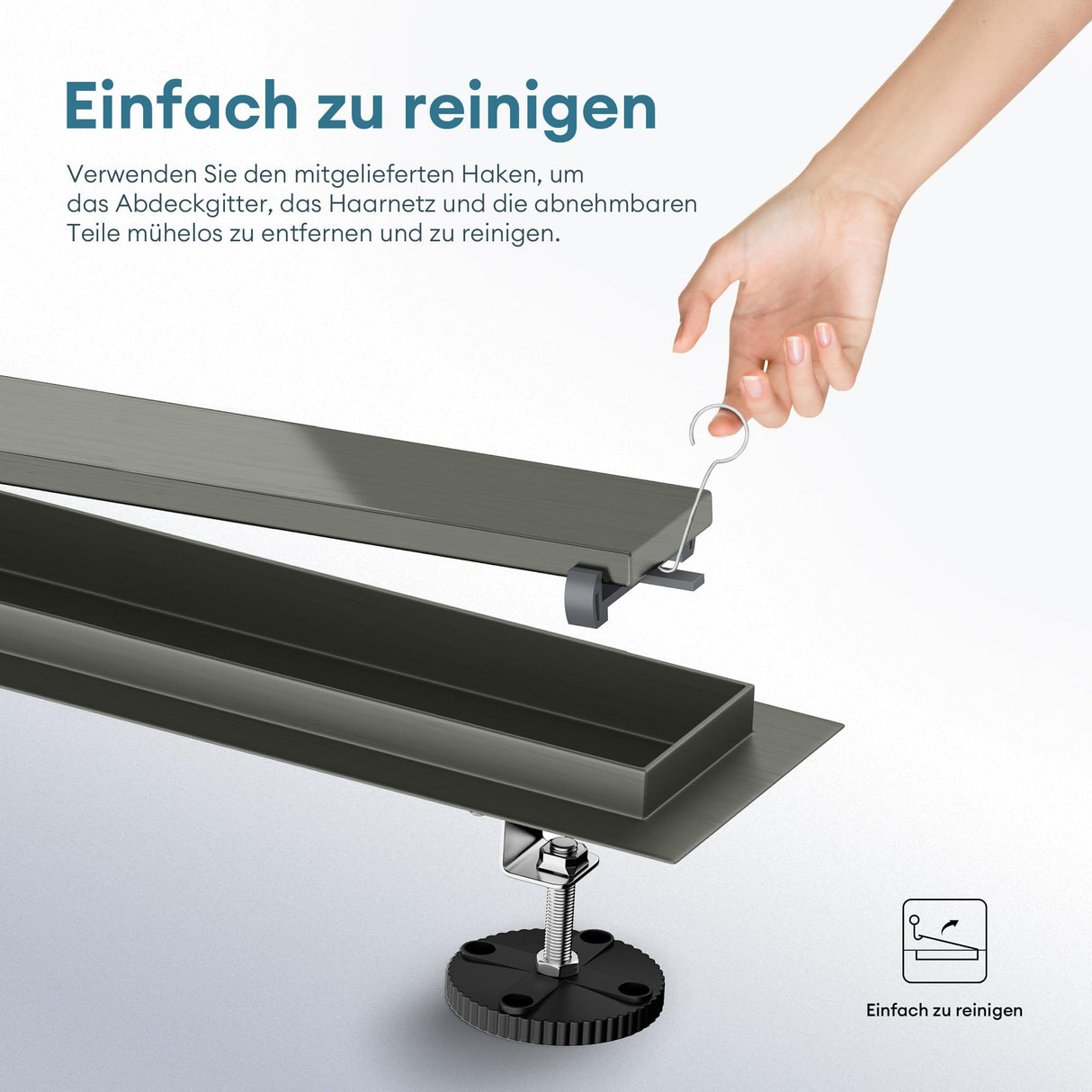 glasvilla Duschrinne desagüe de suelo de acero inoxidable | conjunto completo de canal de desagüe para baño | desagüe apto para azulejos 35L/min | filtro de pelo KE110