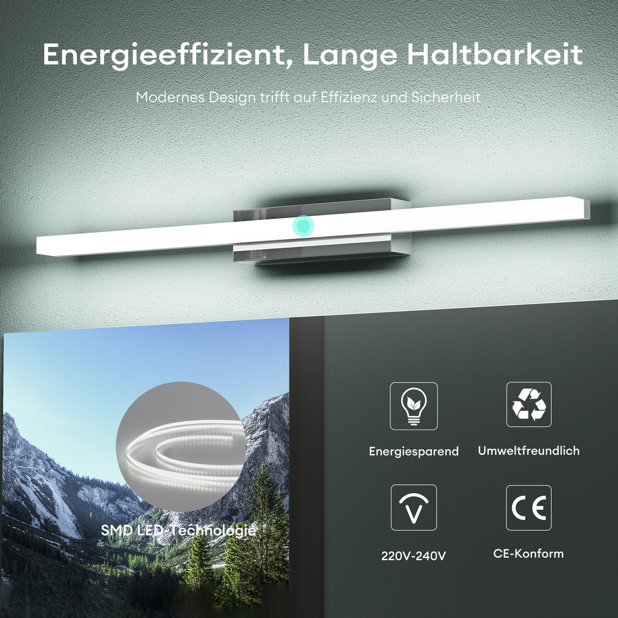 glasvilla Lampada da Specchio LED per Bagno | Lampada a Specchio 6000K, Illuminazione da Parete per Trucco con Fascio di Specchio 9W Spiegelstrahl