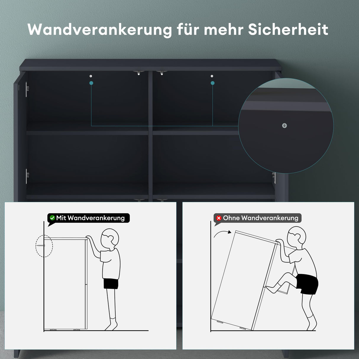 glasvilla Möbel Kommode Aufbewahrungsschrank mit 4 Türen Sideboard Schrank Mehrzweckschrank Schrank04