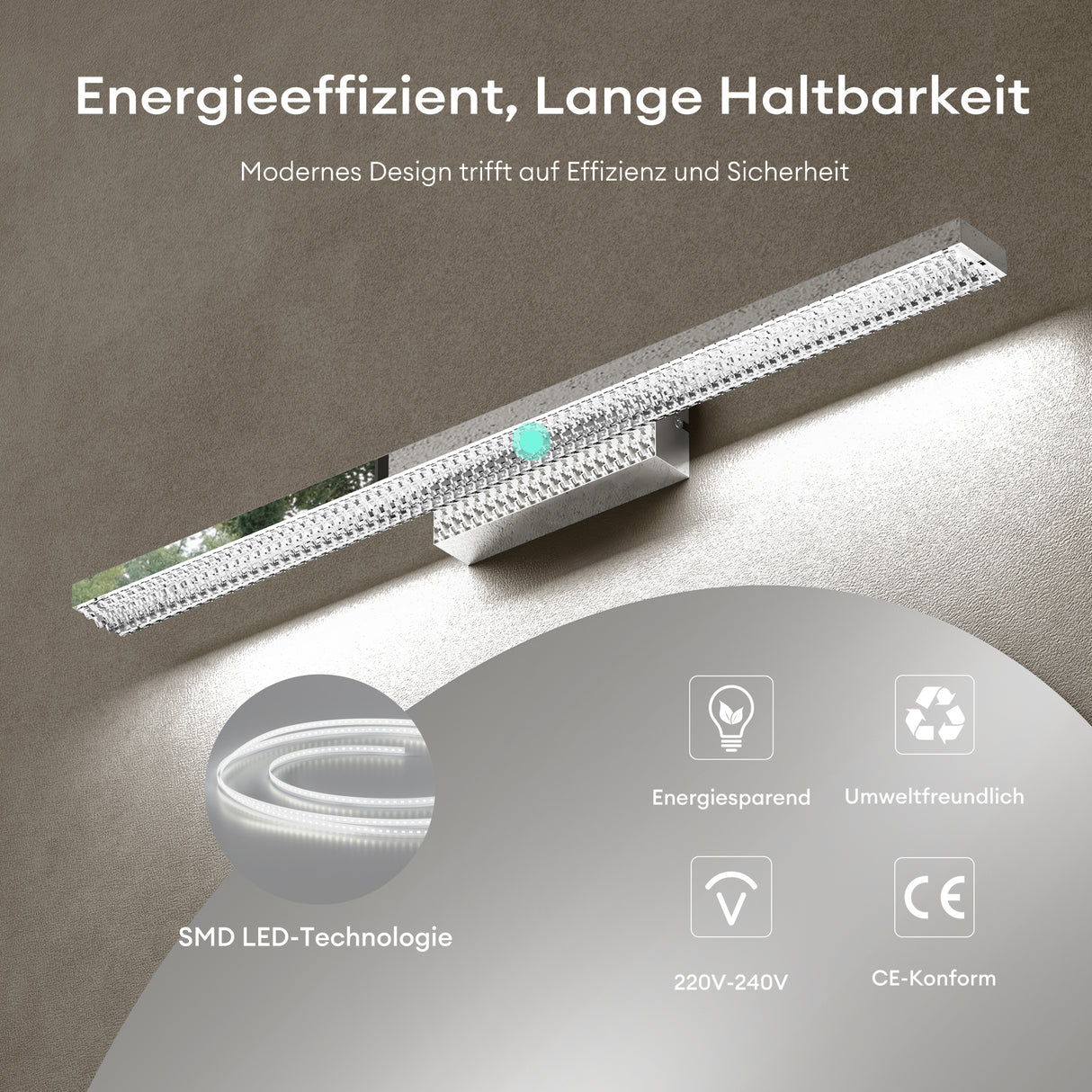 glasvilla Lampada da Specchio LED per Bagno | Lampada a Specchio 6000K, Illuminazione da Parete 14W per Trucco Leuchtschein