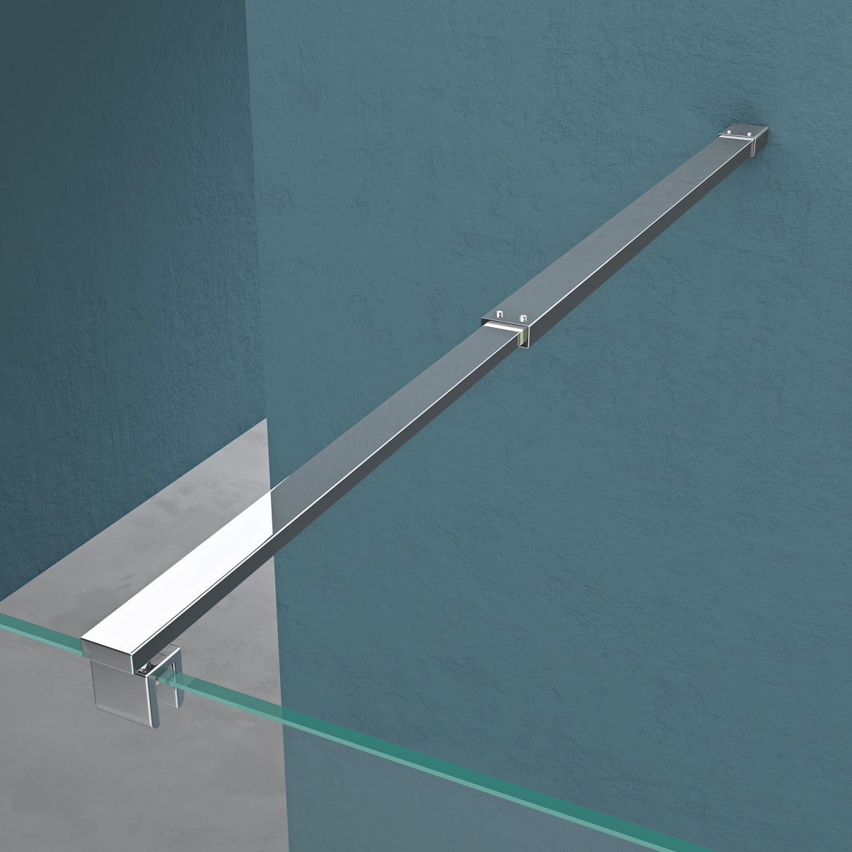 glasvilla Mampara de ducha Separación de ducha 2 Barra de soporte para ducha a ras de suelo 10mm vidrio de seguridad ESG con recubrimiento nano Estabilizador rectangular Bremen02+2