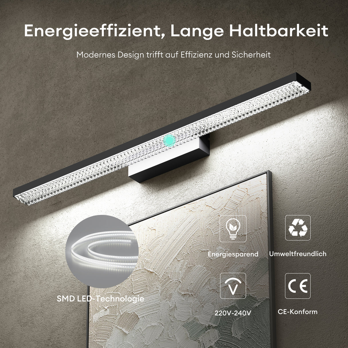 glasvilla Lampada da Specchio LED per Bagno | Lampada a Specchio 6000K, Illuminazione da Parete 14W per Trucco Leuchtschein