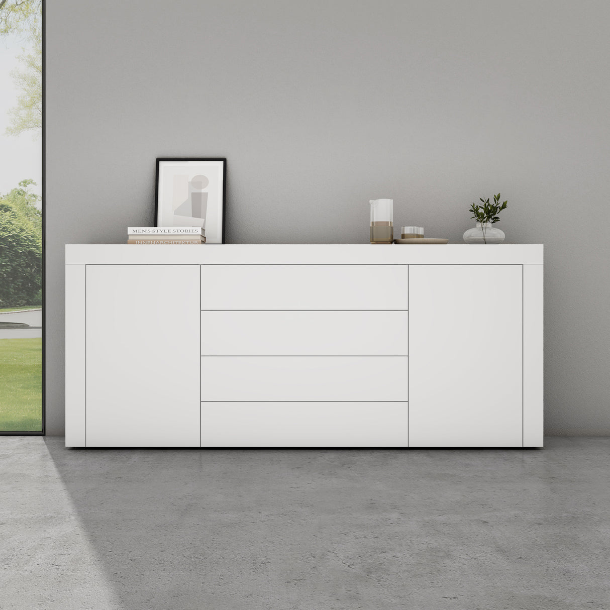 glasvilla Sideboard Aufbewahrungsschrank BTH: 167x36x70 cm mit 2 Schränken und 4 Schubladen Kommode Mehrzweckschrank Möbel Schrank03