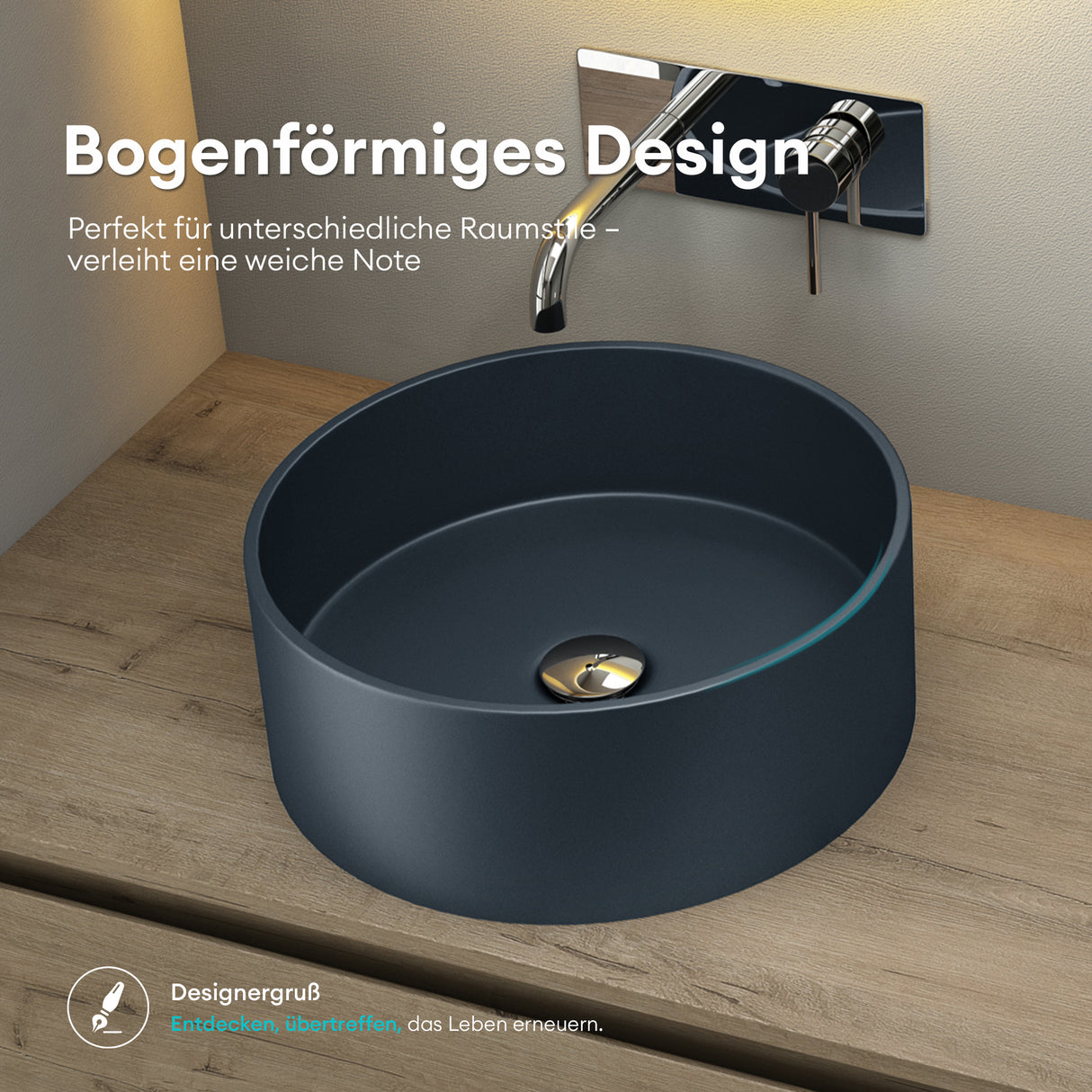 Glasvilla Lavabo Cuadrado para Encimera 40x40x15 cm, Mineralguss, Modelo Col804