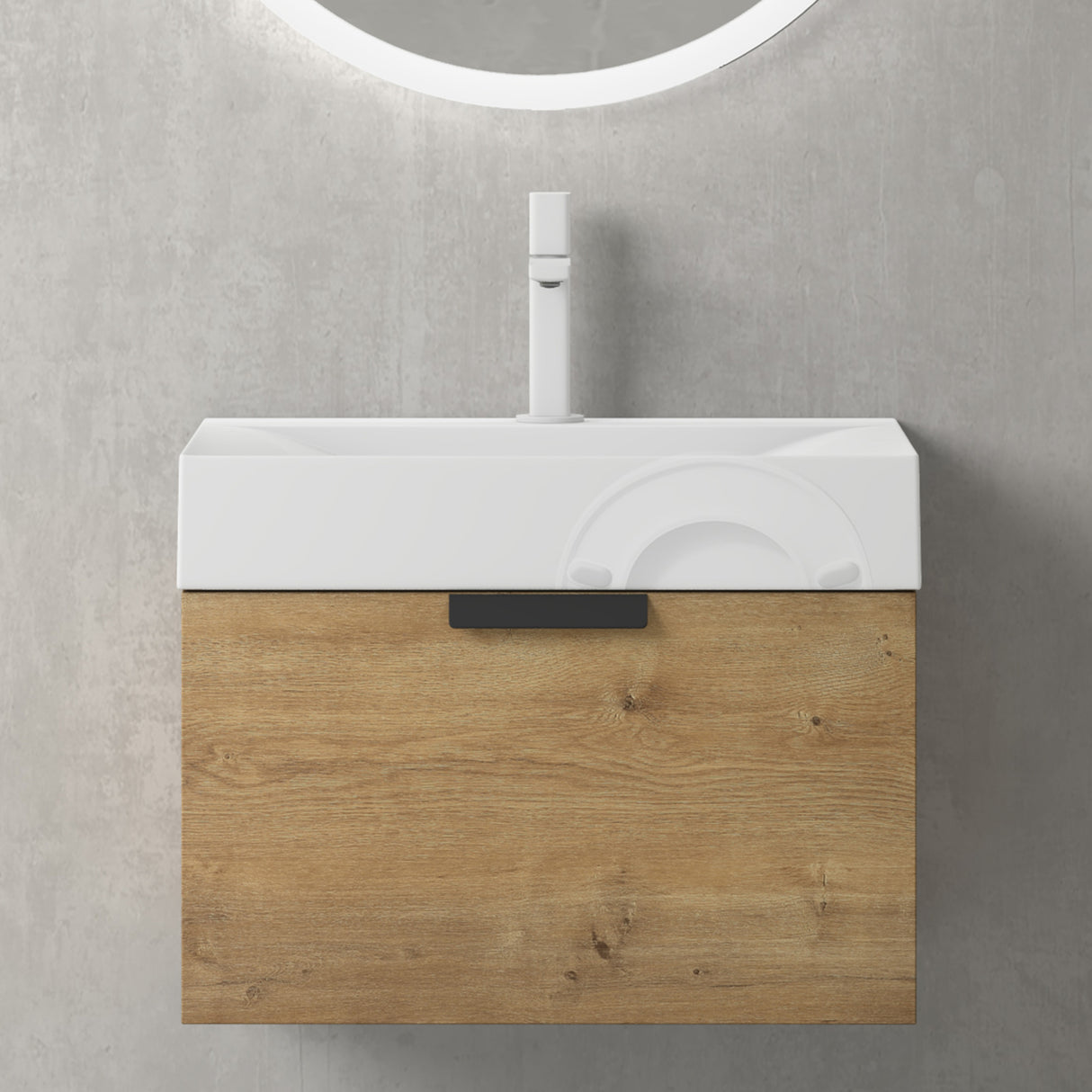 conjunto de muebles de baño glasvilla con cajón de cierre suave montaje en pared incluido lavabo Lonato