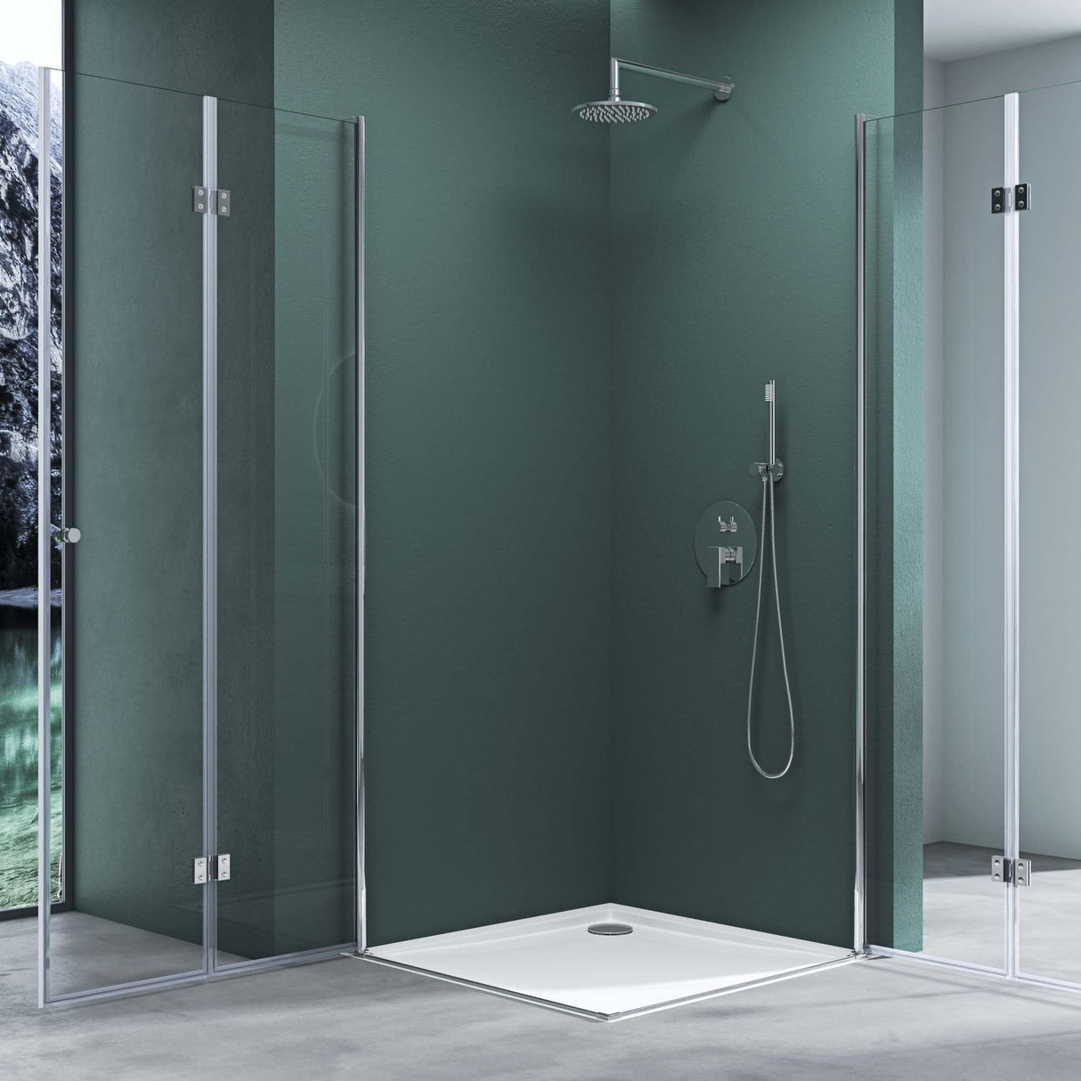 glasvilla Duschkabine Falttür 180° Klarglas ESG Klappbar & Faltbar Duschtür Lotus-Effekt NANO Eckeinstieg R26