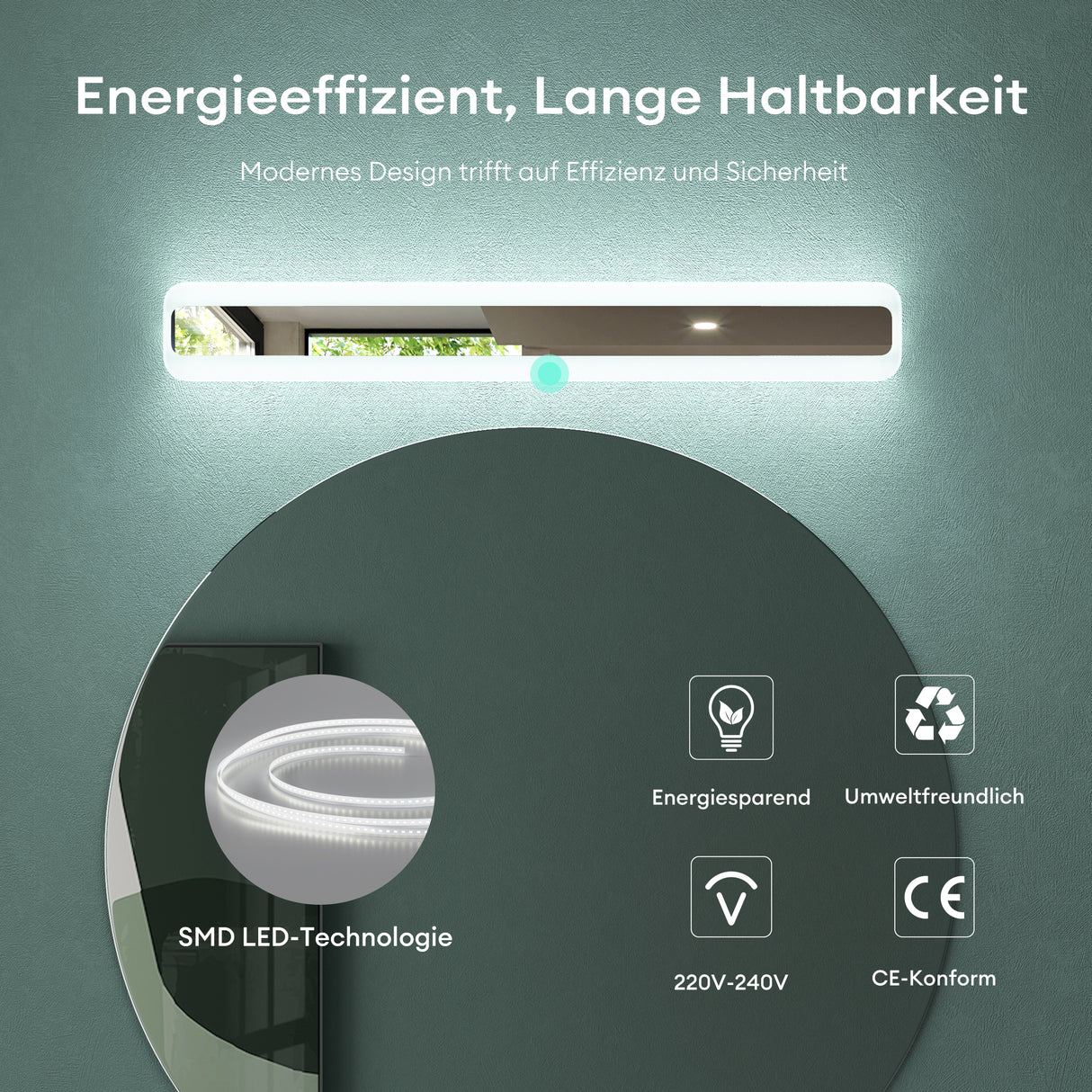 Lampe de salle de bain LED pour miroir Glasvilla | Lampe miroir, lampe de salle de bain 3000K-6000K | Lampe de maquillage à intensité variable 3 couleurs 14 W LumaRay