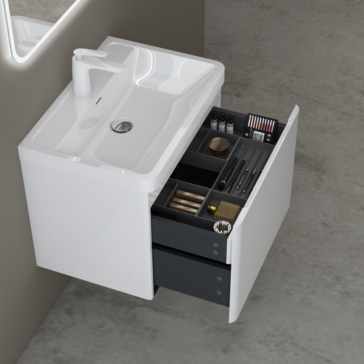 conjunto de muebles de baño glasvilla mueble de lavabo con cajones de cierre suave incluido lavabo de mineral Ancona