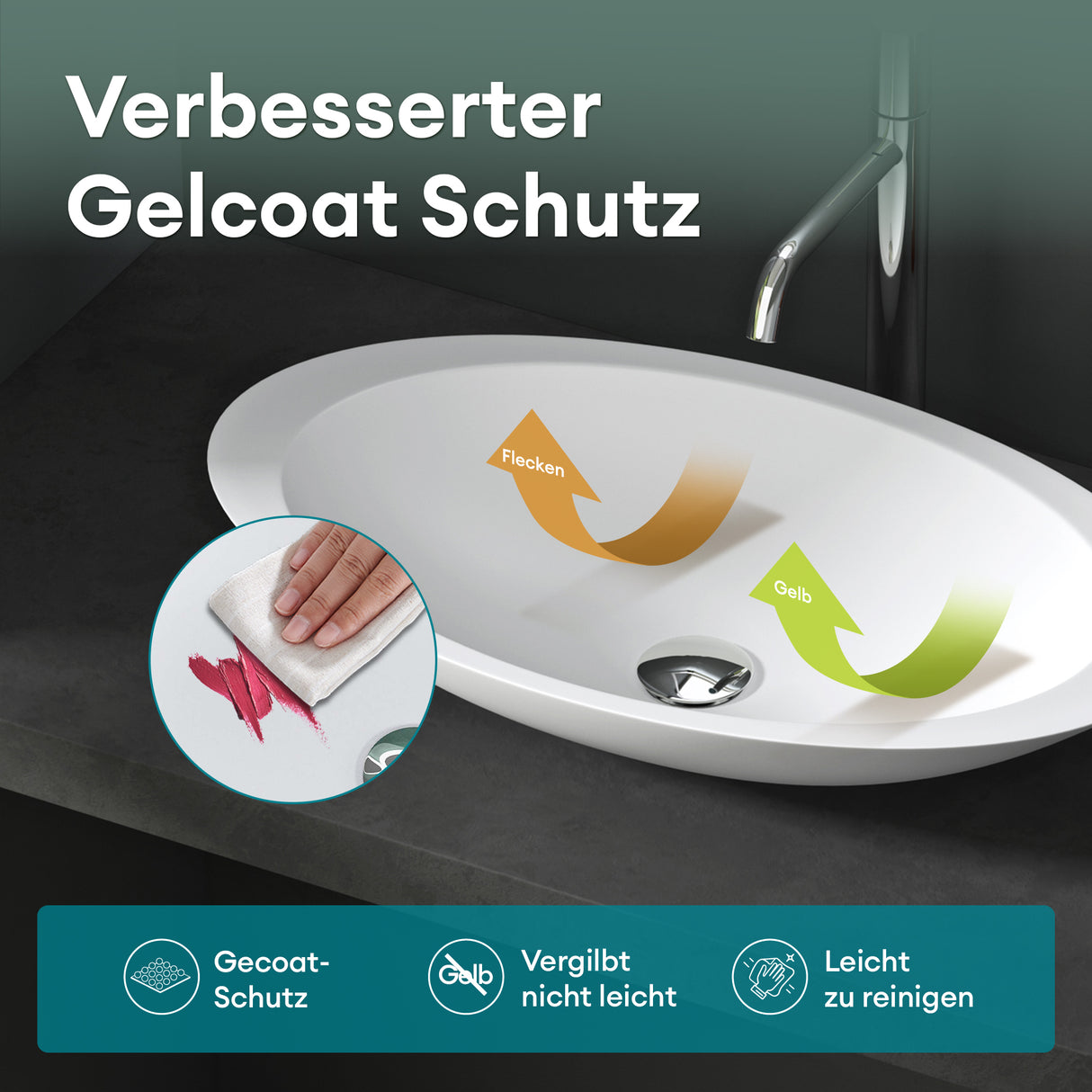 Glasvilla Lavabo sobre encimera de mineral fundido Col802, Diseño moderno, superficie suave y resistente